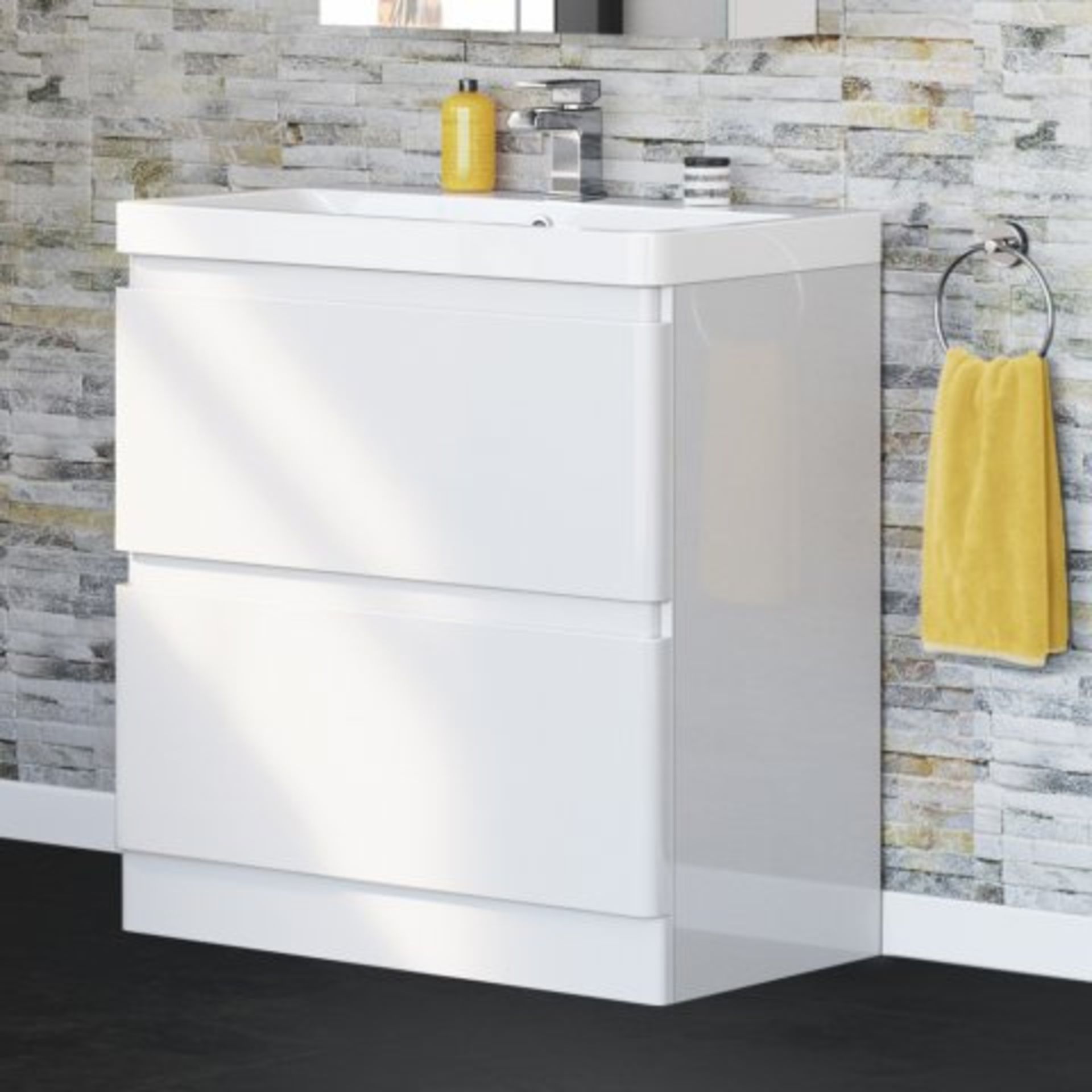 (M5) 800mm Denver II Gloss White Built In Basin Drawer Unit - Floor Standing. RRP £624.99. COMES