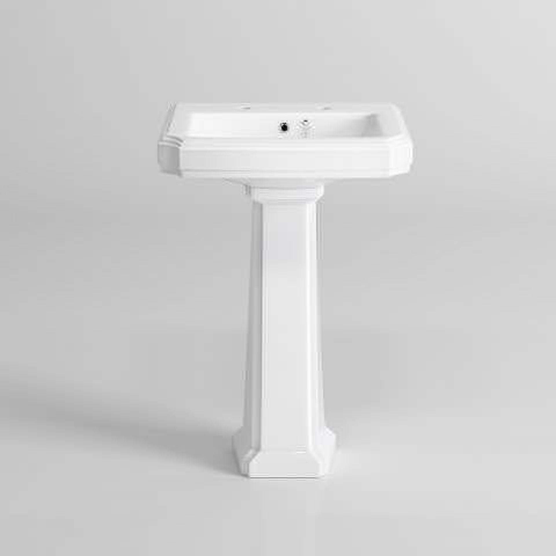 (M7) Georgia II Traditional Basin & Pedestal - Double Tap Hole. RRP £199.99. This elegant basin is - Image 4 of 4