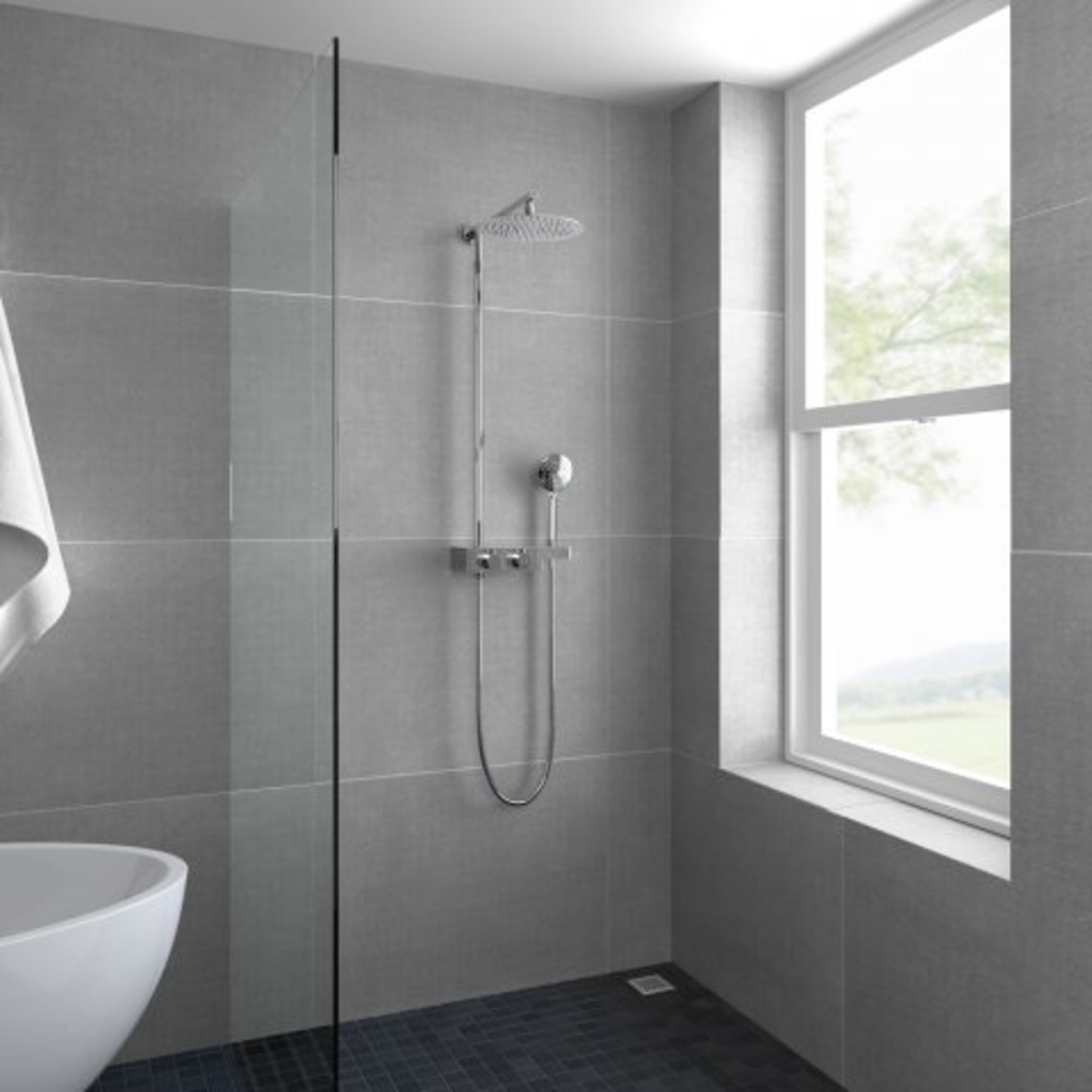 (K350) 250mm Large Round Head Thermostatic Exposed Shower Kit, Handheld & Storage Shelf. RRP £349. - Image 3 of 5