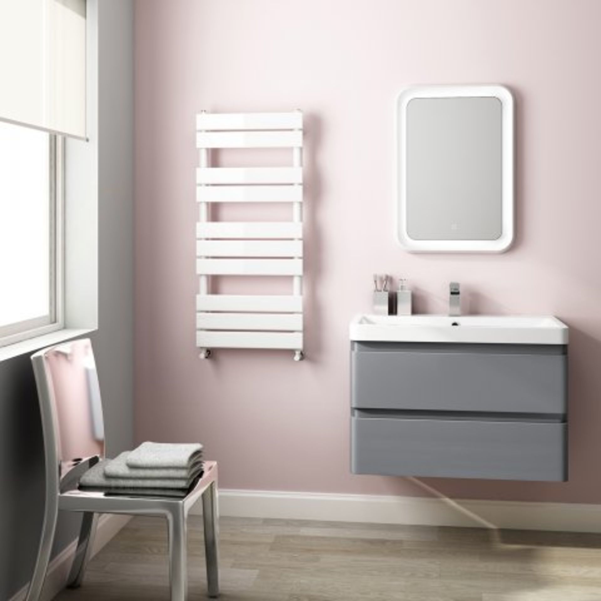 (M47) 1000x450mm White Flat Panel Ladder Towel Radiator - Medina Premium Stylishly sleek panels - Image 2 of 2