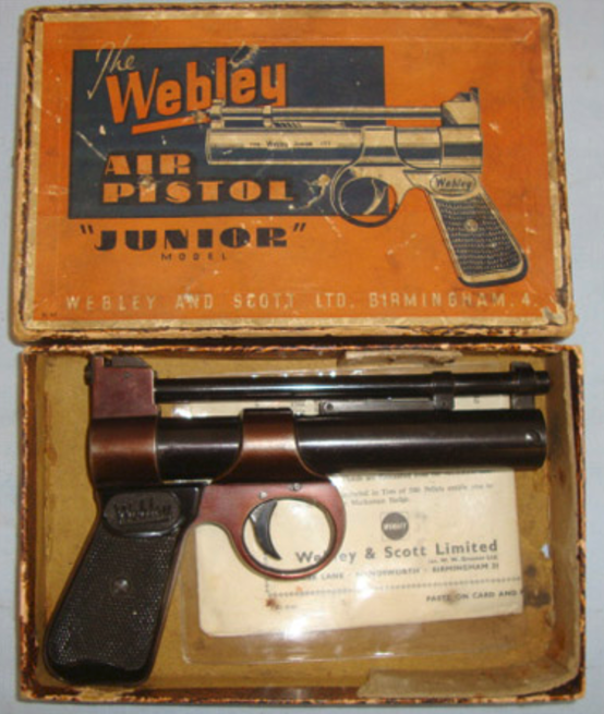 Boxed, Webley Junior .177 Calibre Air Pistol With Original 1965 Dated Illustrated Pamphlet