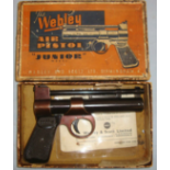 Boxed, Webley Junior .177 Calibre Air Pistol With Original 1965 Dated Illustrated Pamphlet