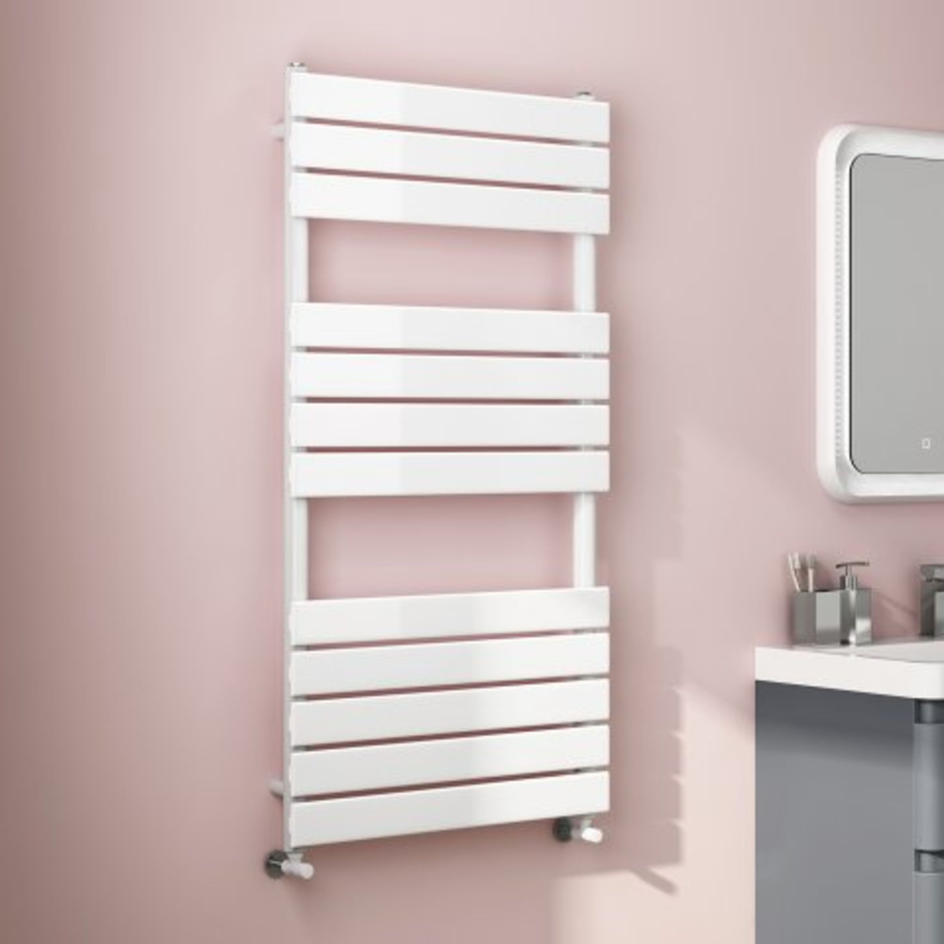 (C33) 1200x600mm White Flat Panel Ladder Towel Radiator - Medina Premium. RRP £251.99. Stylishly