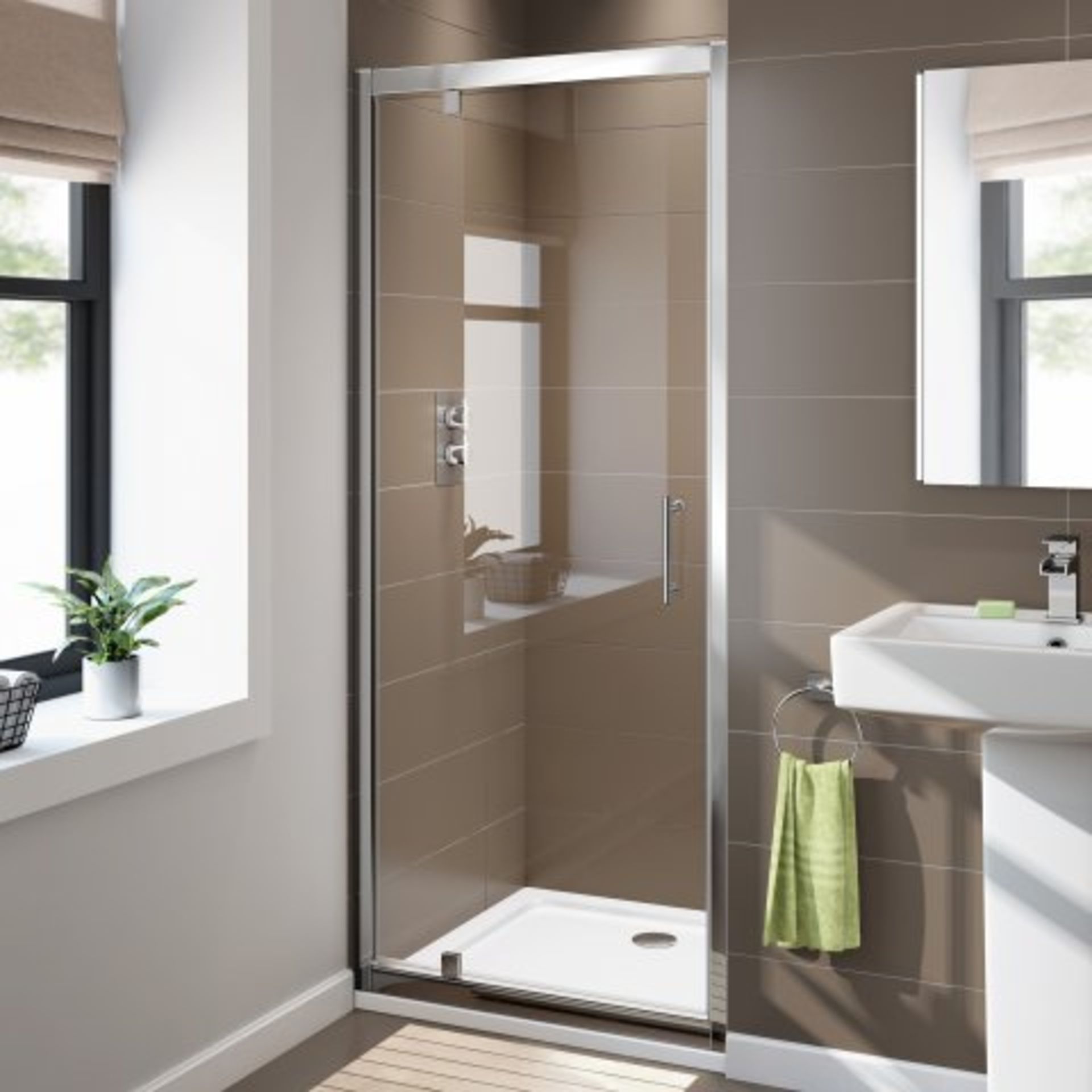 (C47) 760mm - 6mm - Elements Pivot Shower Door. RRP £299.99. Essential Design Our standard range