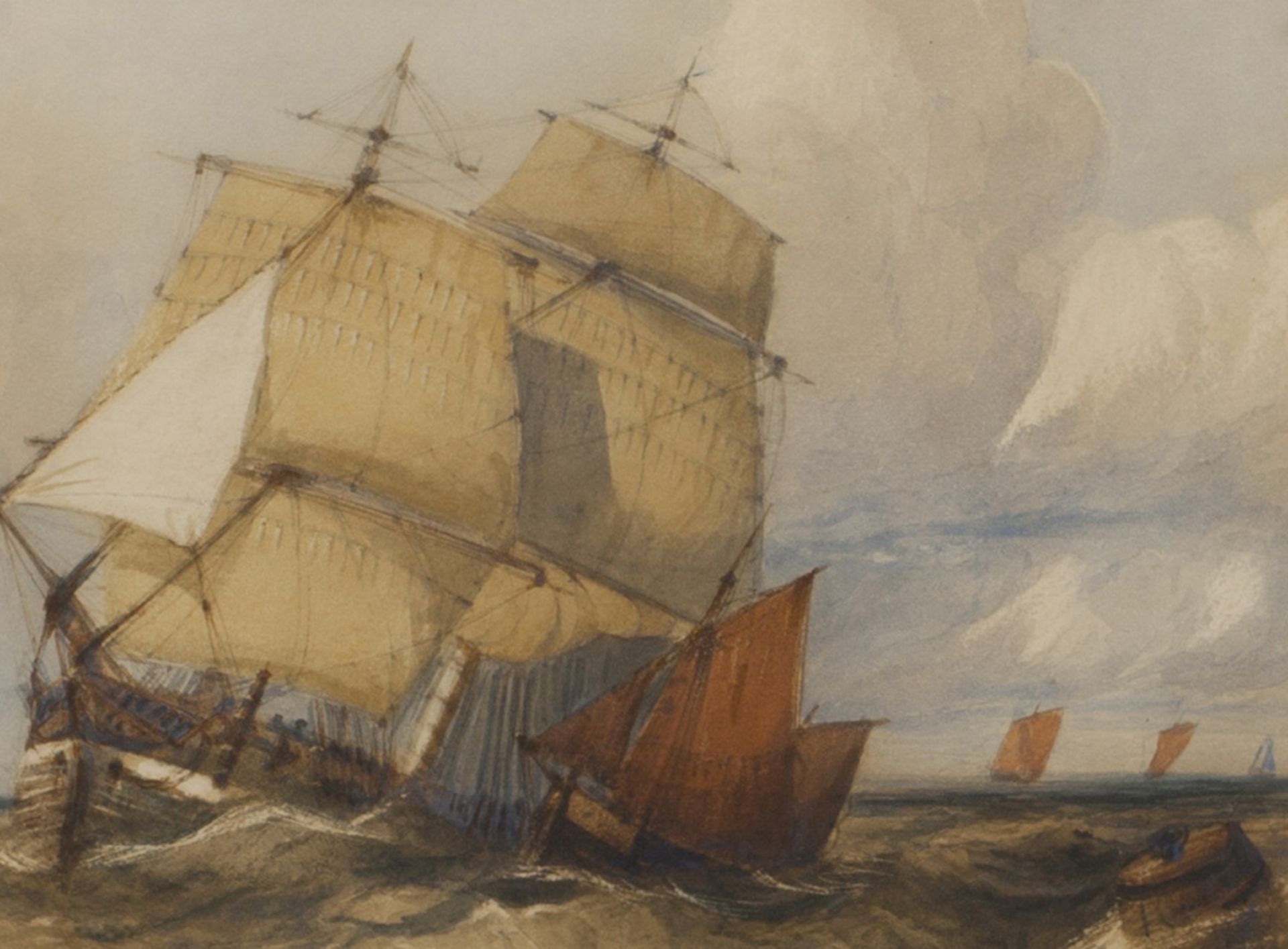 Original Charles Bentley 'ships In Rough Seas' Watercolour Early 19Th C. - Image 7 of 8
