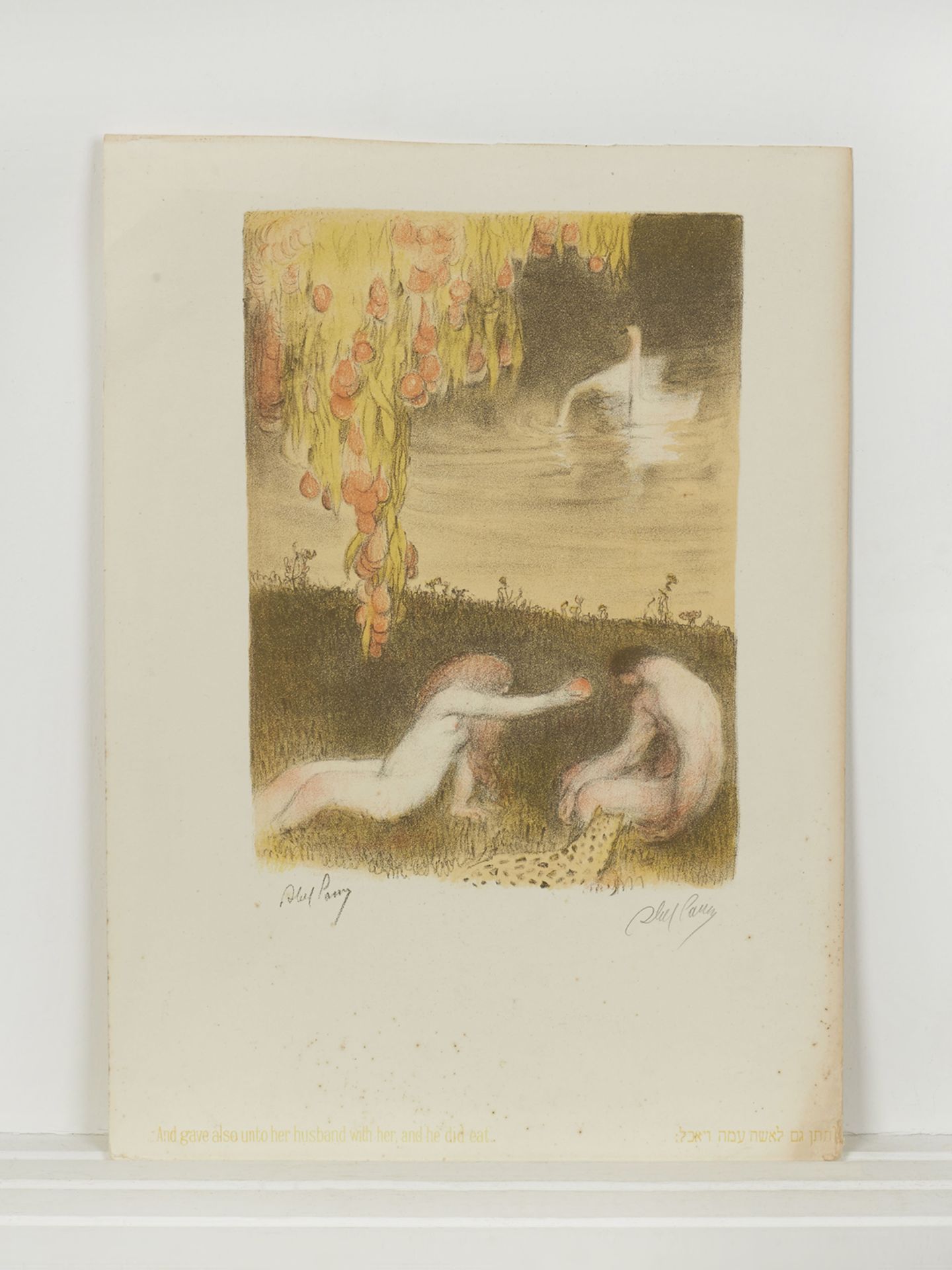 HANDMADE PRINT OF ADAM AND EVE, SIGNED PARRY, 20TH C.