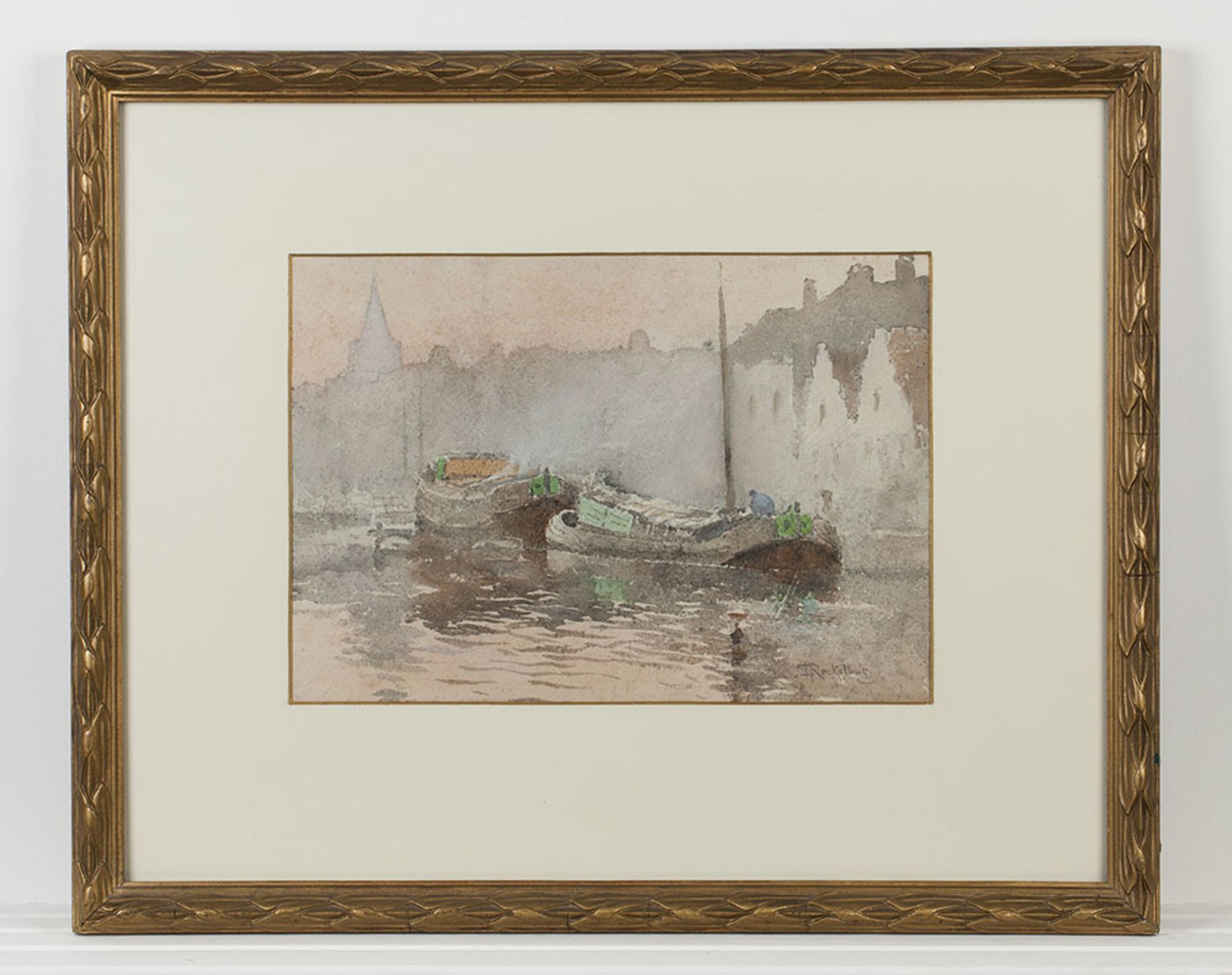 Watercolour 'Impression CrŽpusculaire' Louis J Reckelbus 1864-1958