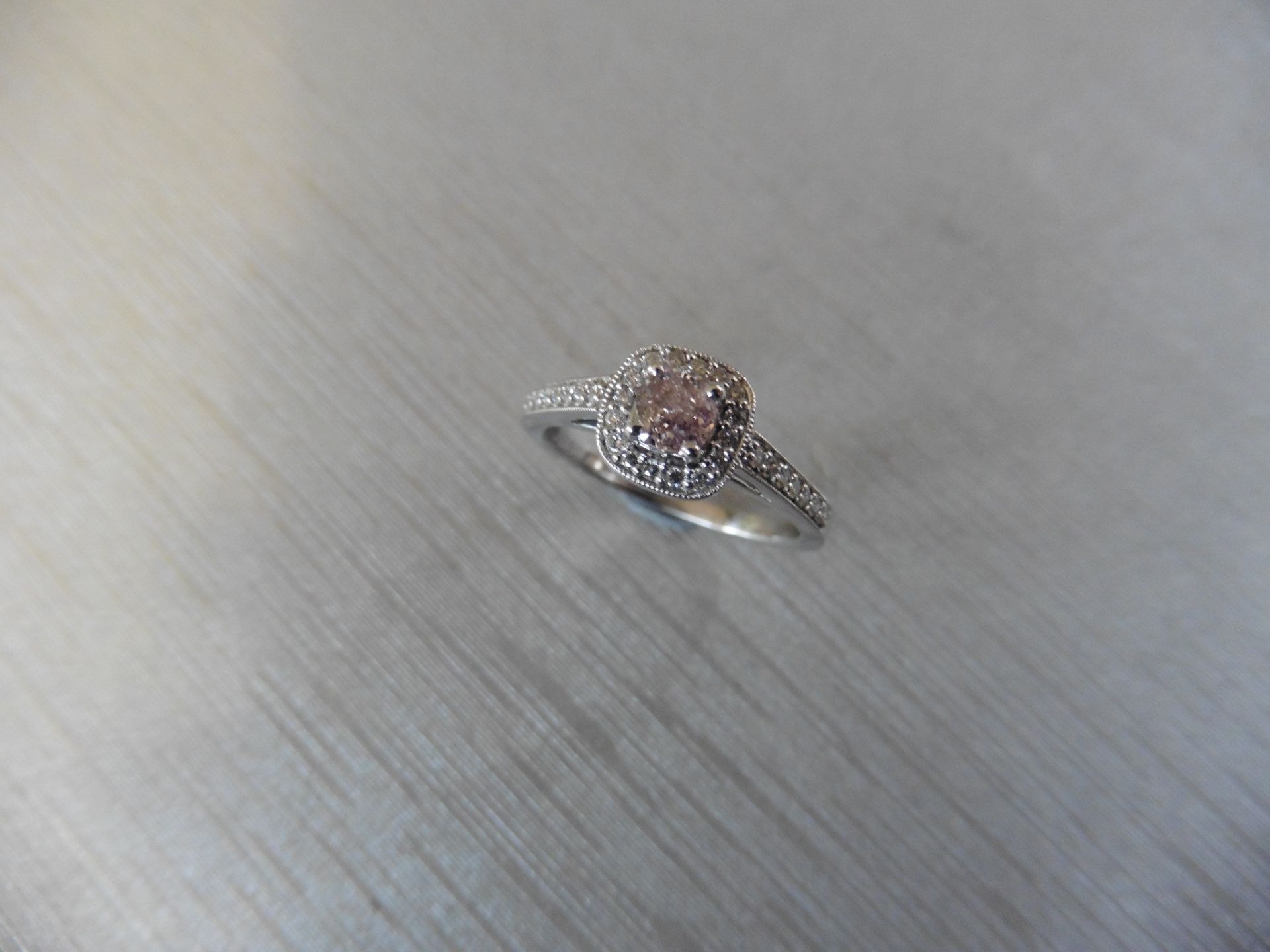 0.35ct / 0.18ct diamond set solitaire ring. Centre stone is a pink cushion cut diamond, GIA - Image 4 of 6