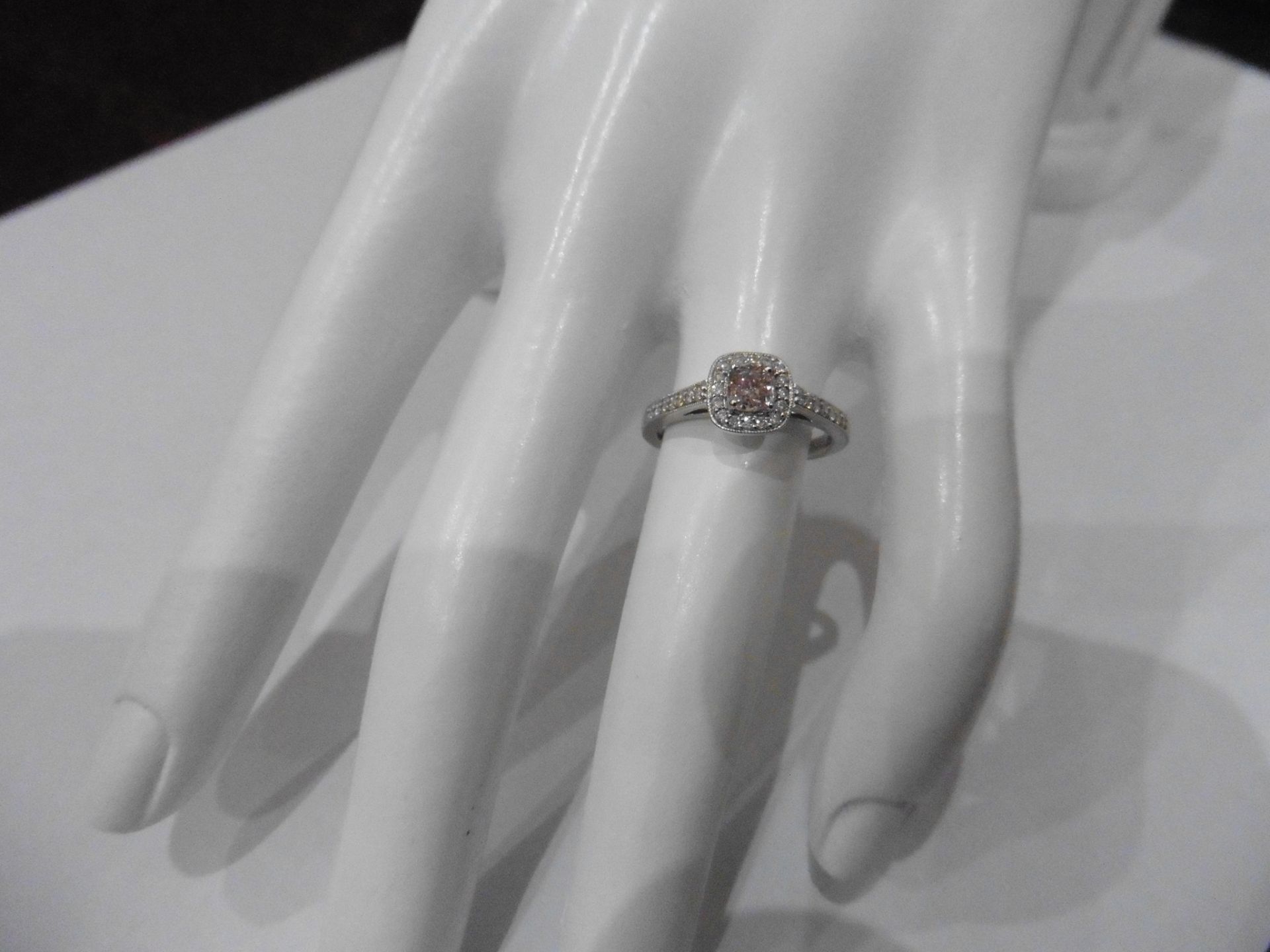 0.35ct / 0.18ct diamond set solitaire ring. Centre stone is a pink cushion cut diamond, GIA - Image 5 of 6