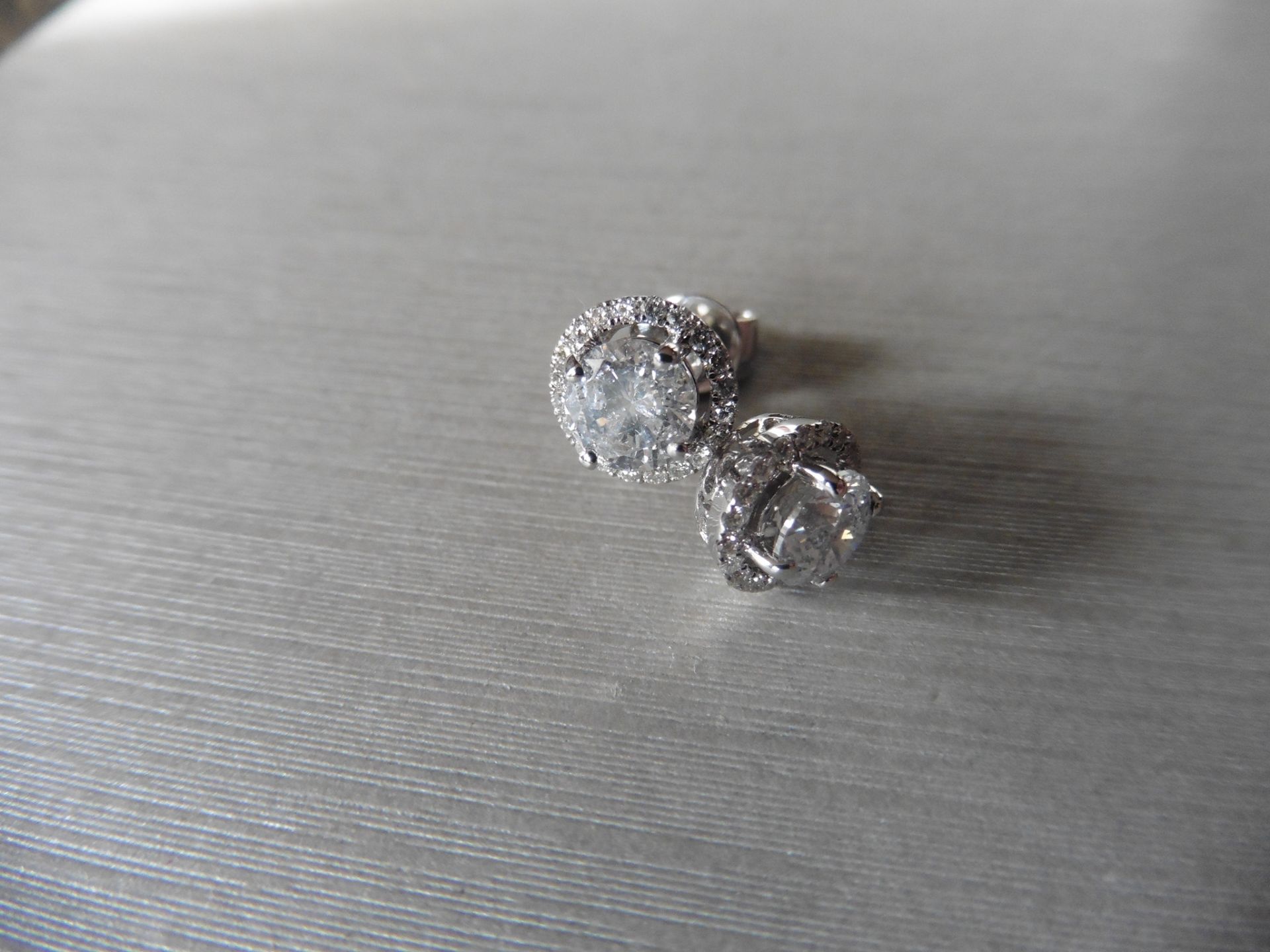 1.50ct Diamond set solitaire style earrings. Each set with 0.75ct brilliant cut diamond, I colour, - Image 4 of 4