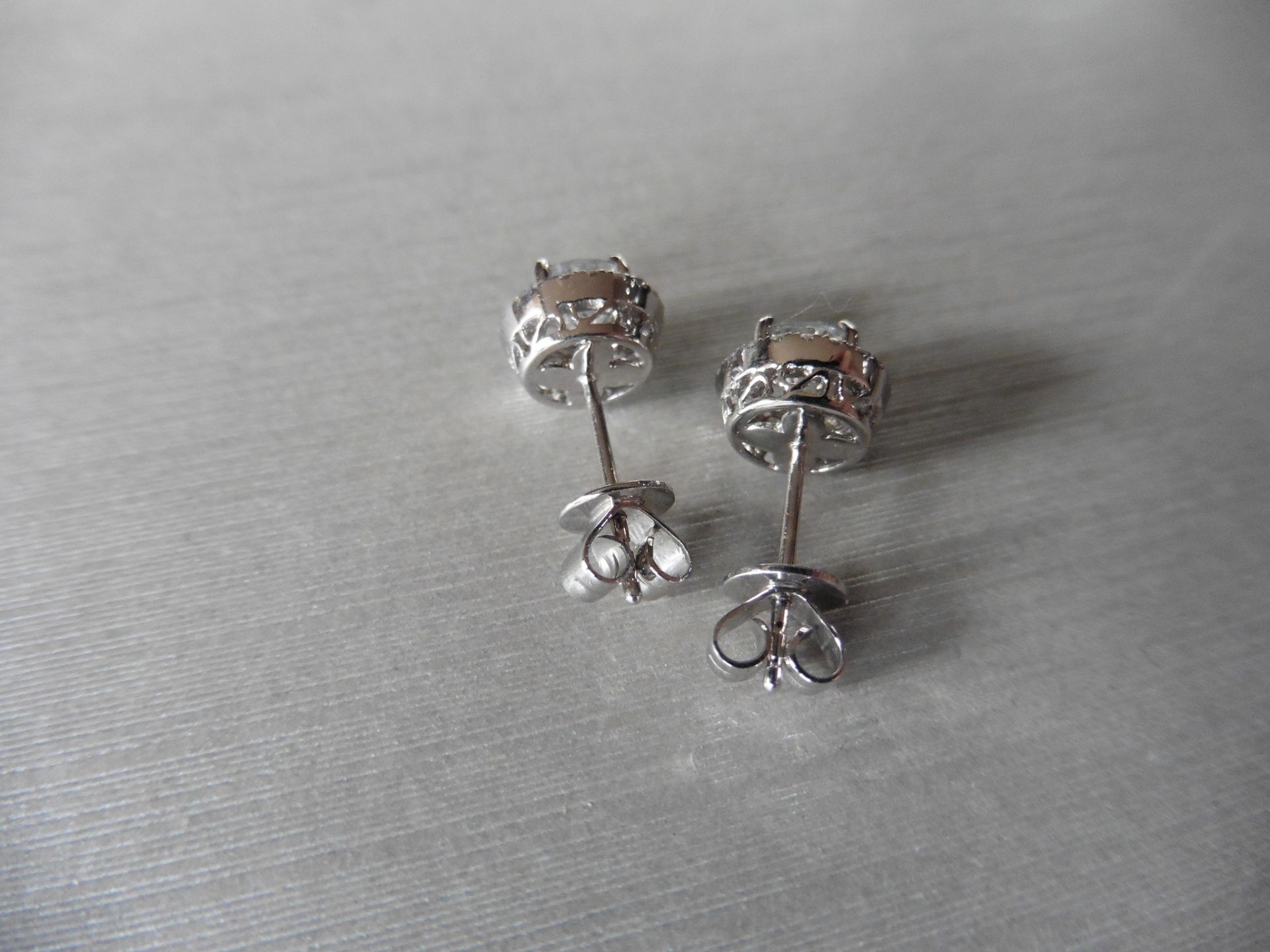 1.50ct Diamond set solitaire style earrings. Each set with 0.75ct brilliant cut diamond, I colour, - Image 3 of 4