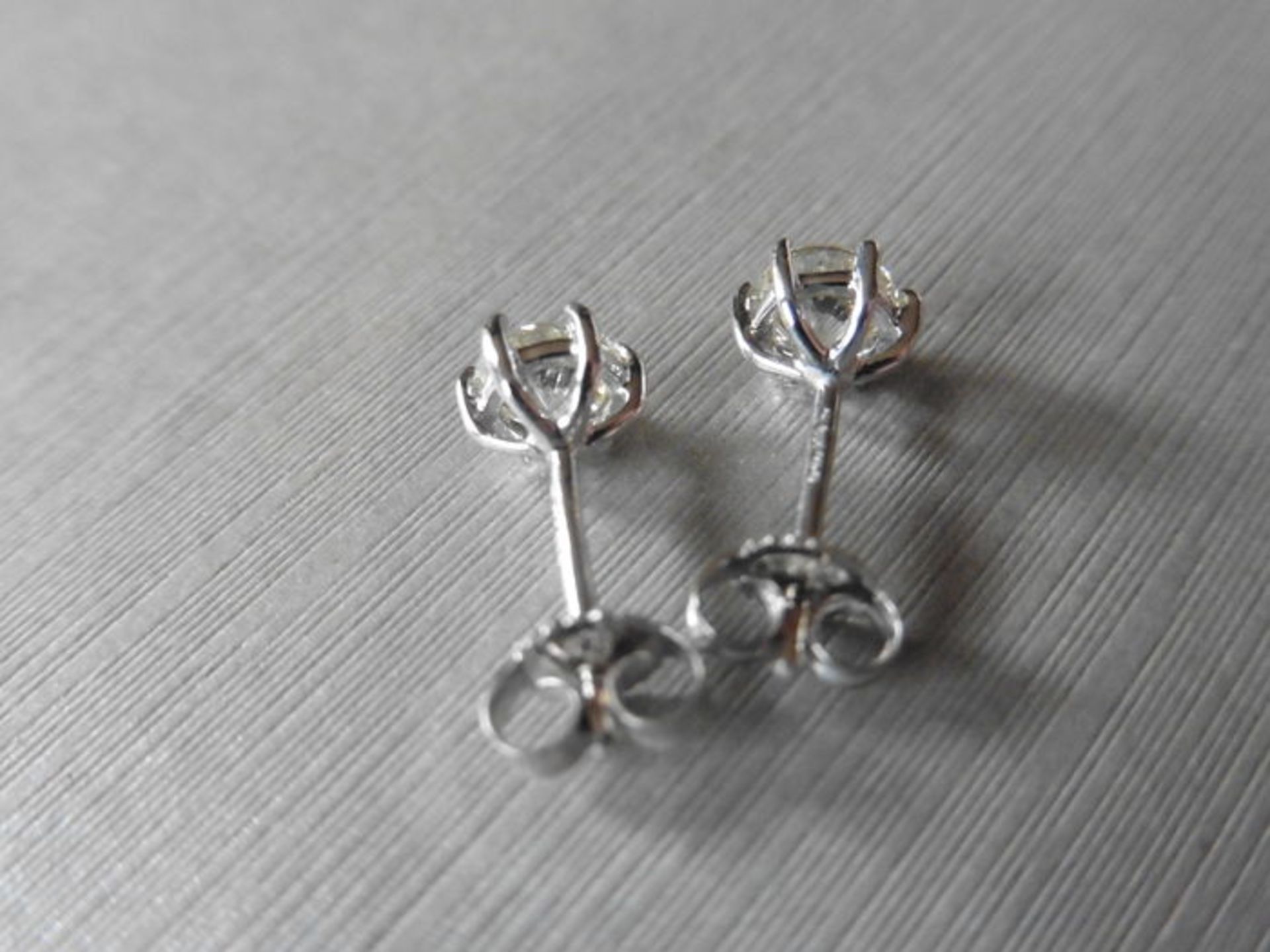 1.40ct Diamond solitaire earrings set with brilliant cut diamonds, I colour SI3 clarity. Six claw - Image 2 of 2