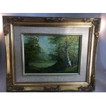 C. INNESS (1874 - 1932) FRAMED OIL PAINTING OF COUNTRY LANDSCAPE. The hammer price includes free