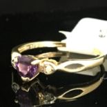 9ct gold amethyst and diamond ring. Size O. The hammer price includes free packing and shipping to