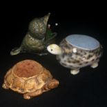 Antique collection of figural pin cushions to include a tortoise, a turtle and a bird. The hammer