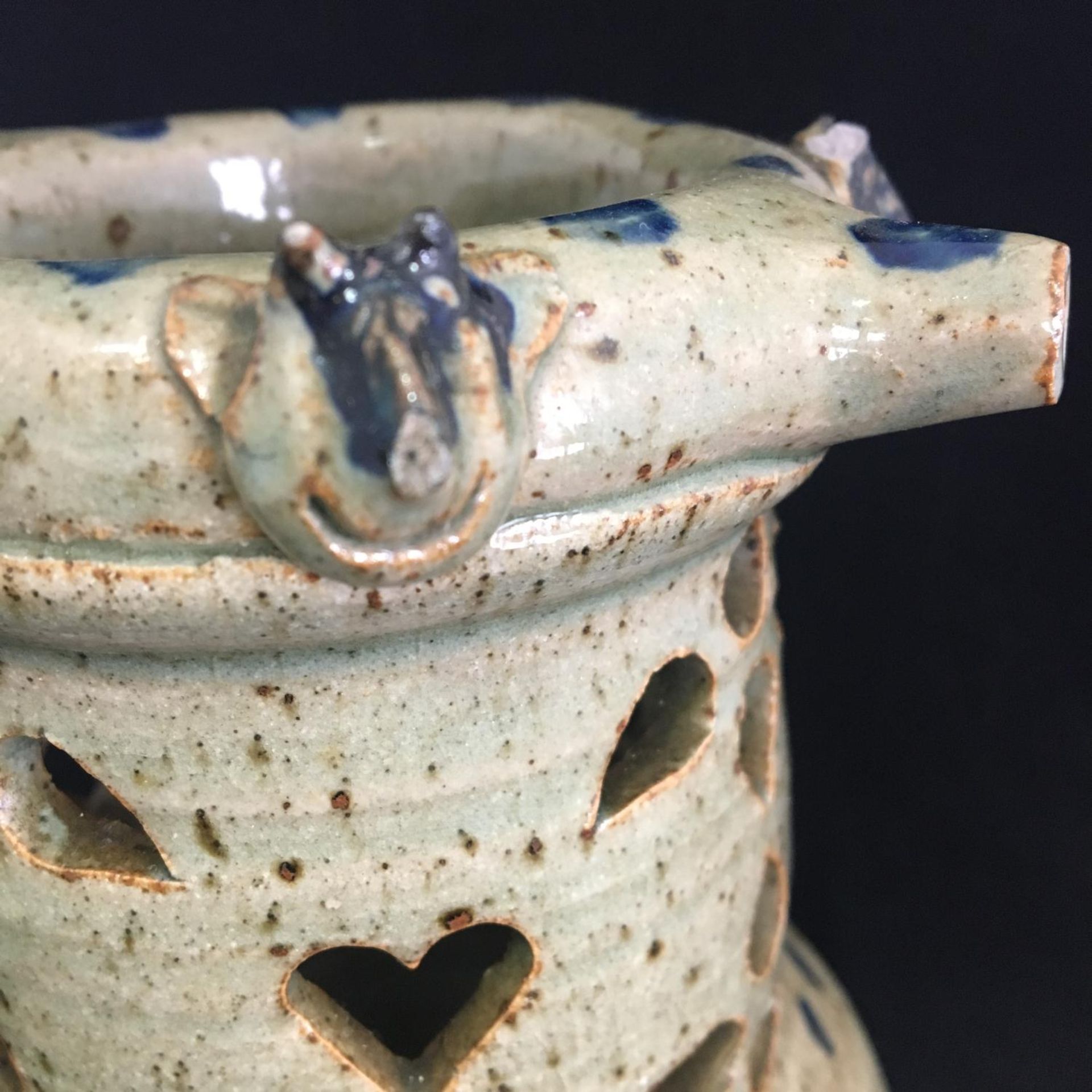 Vintage studio pottery puzzle jug with unidentified studio potter's stamp to underside. Having snake - Image 4 of 5