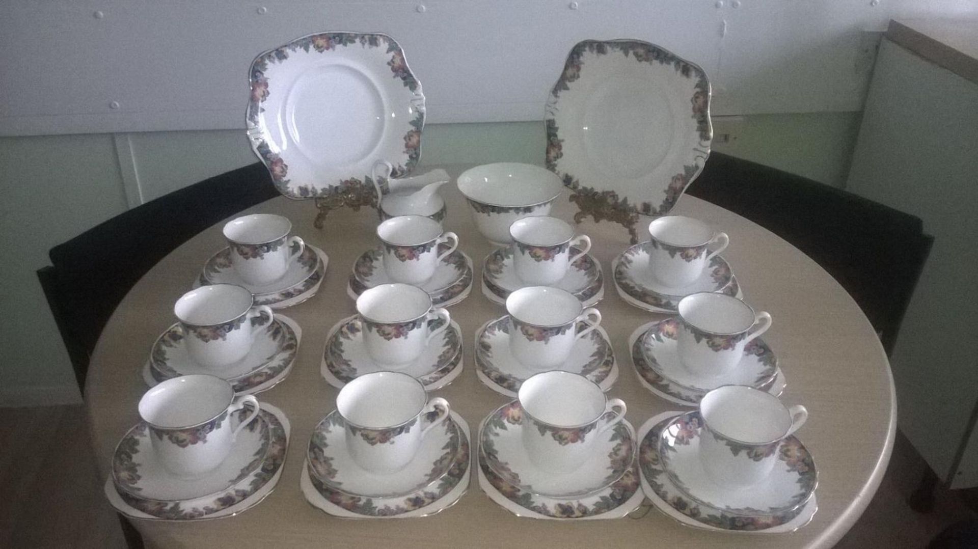 Large 40 piece bone china vintage tea set by Tuscan. All in good condition except one tiny chip to