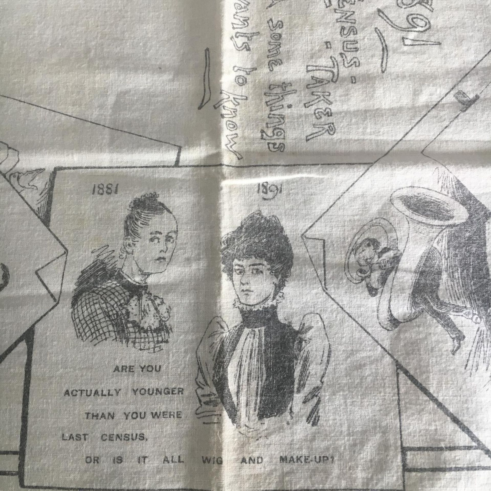 1891 THE CENSUS TAKER AND SOME THINGS HE WANTS TO KNOW PRINTED LARGE HARDKERCHIEF. On cotton and - Image 4 of 7