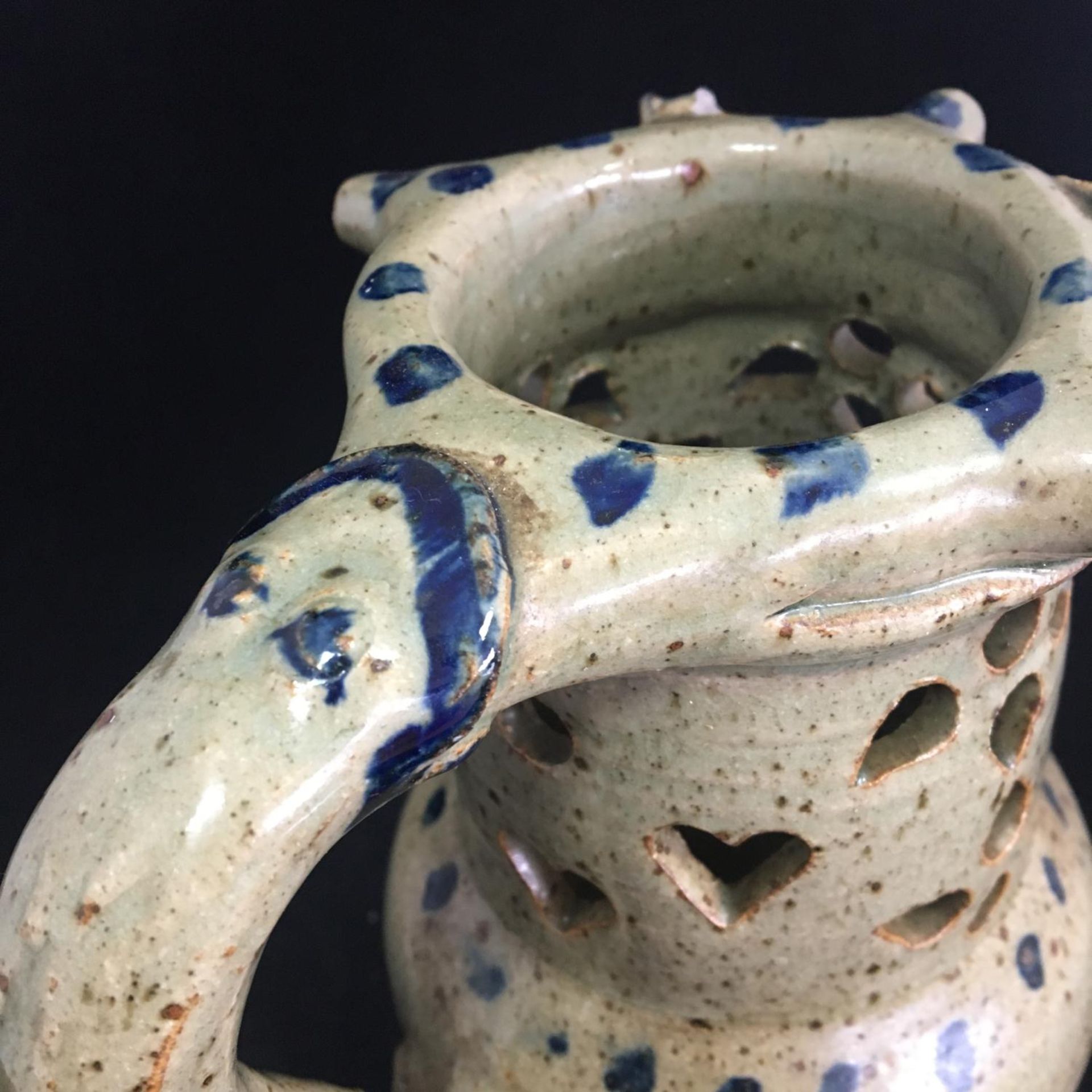 Vintage studio pottery puzzle jug with unidentified studio potter's stamp to underside. Having snake - Image 5 of 5