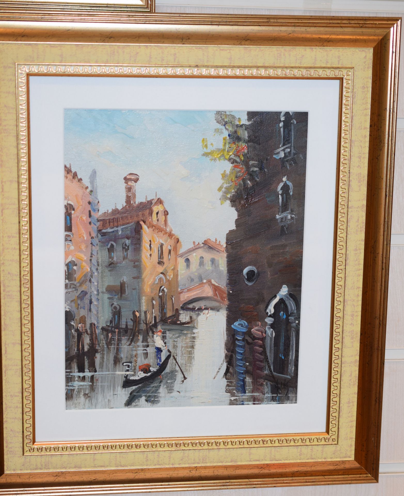 Oil painting on canvas of gondola in Venice canal by Antonio DeVity (1901_1993)**Reserve Lowered**