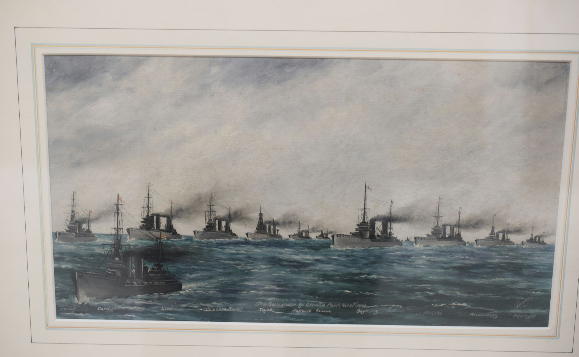 Oil painting of The Surrender Of The German Fleet By James George Diddams