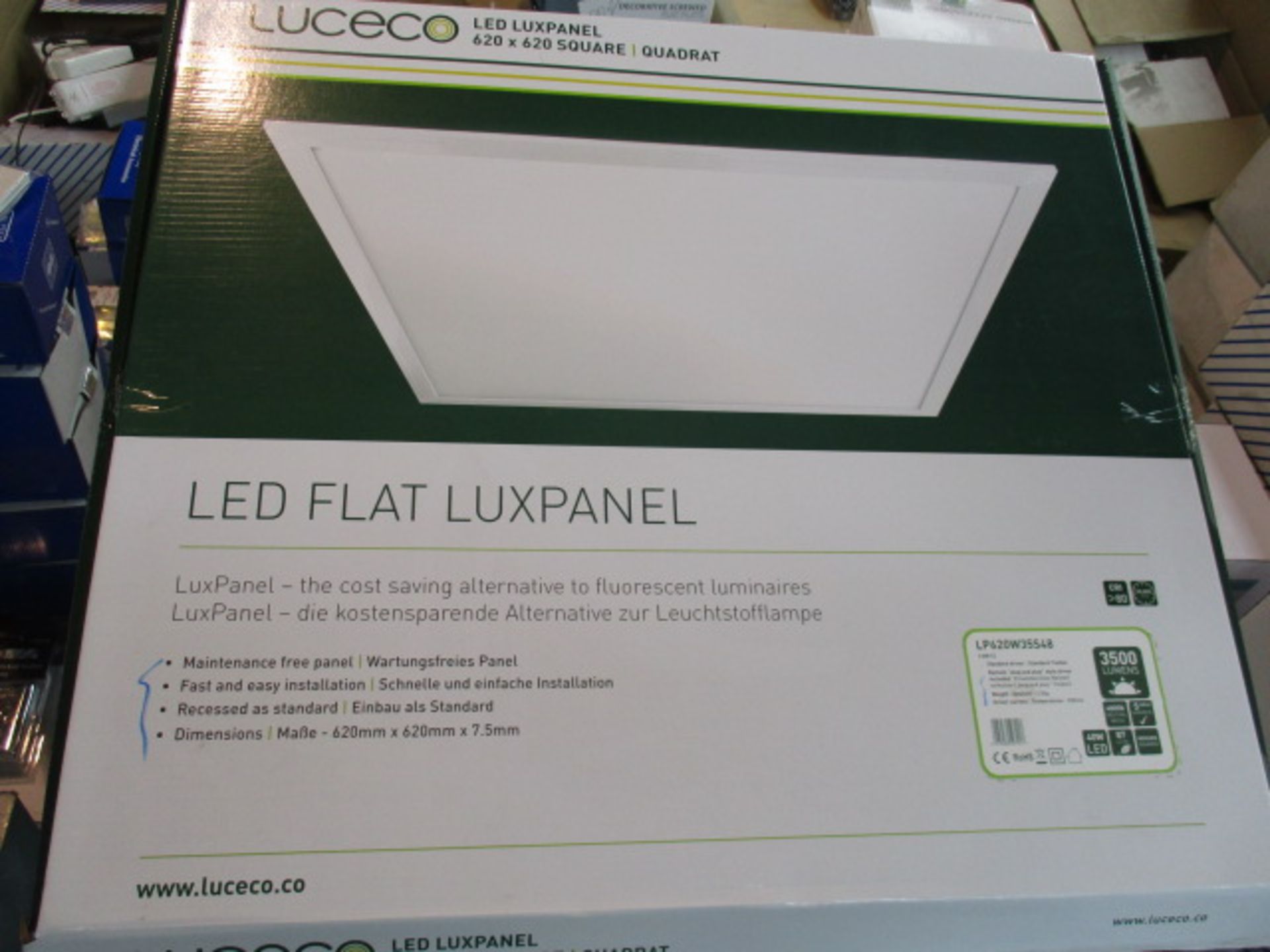 New and sealed Luceco LED lux flat panel light includes driver - large size 600mm x 600mm
