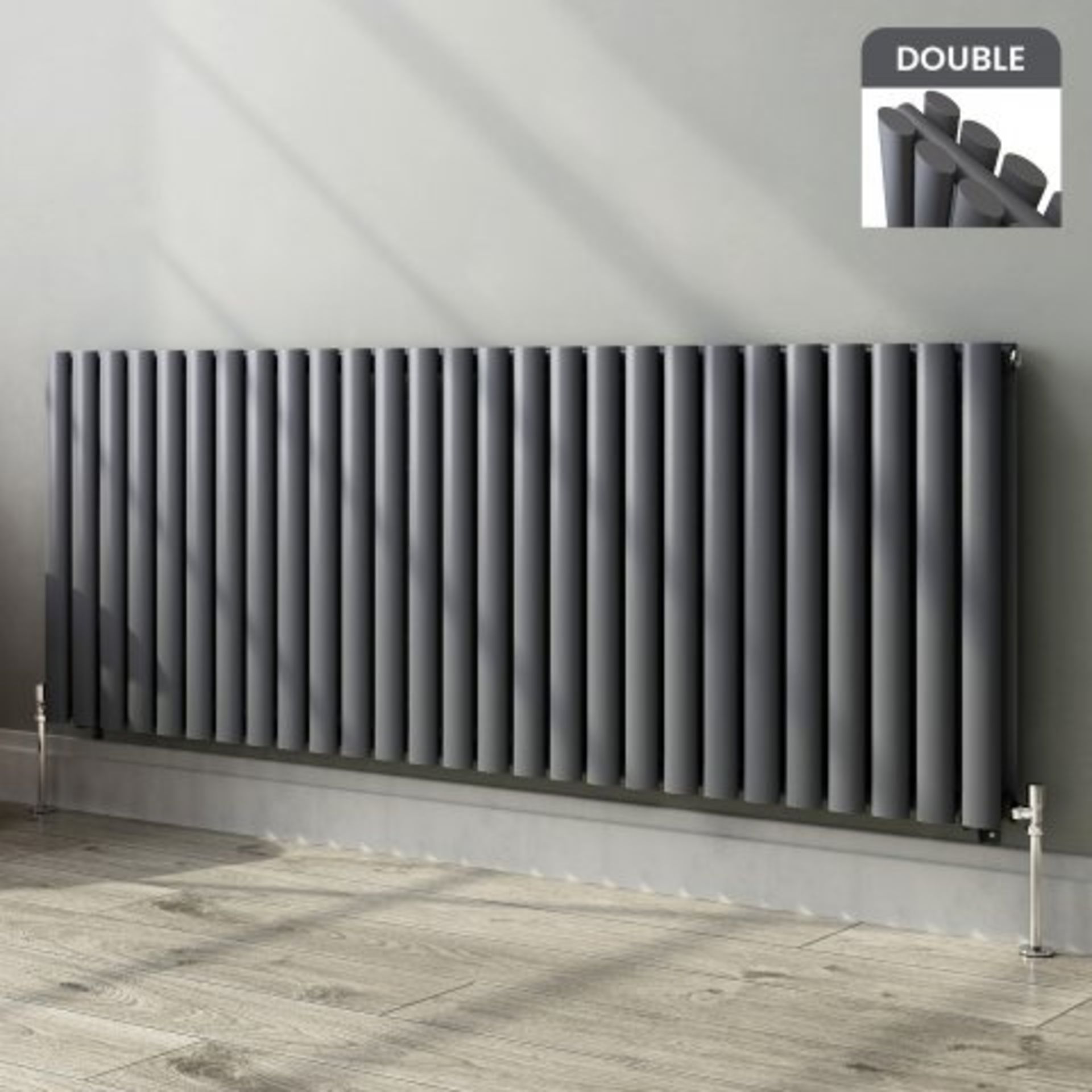 (H9) : 600x1620mm Anthracite Double Panel Oval Tube Horizontal Radiator - Huntington Finest. RRP £