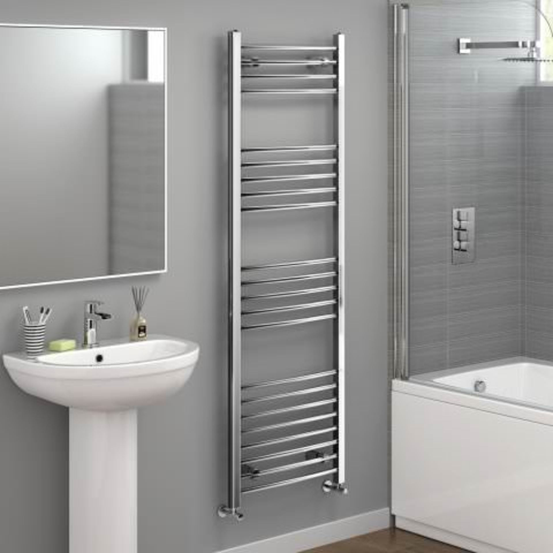 (H29) 1600x500mm - 20mm Tubes - Chrome Curved Rail Ladder Towel Radiator - Nancy. RRP £132.78. Our - Bild 2 aus 4