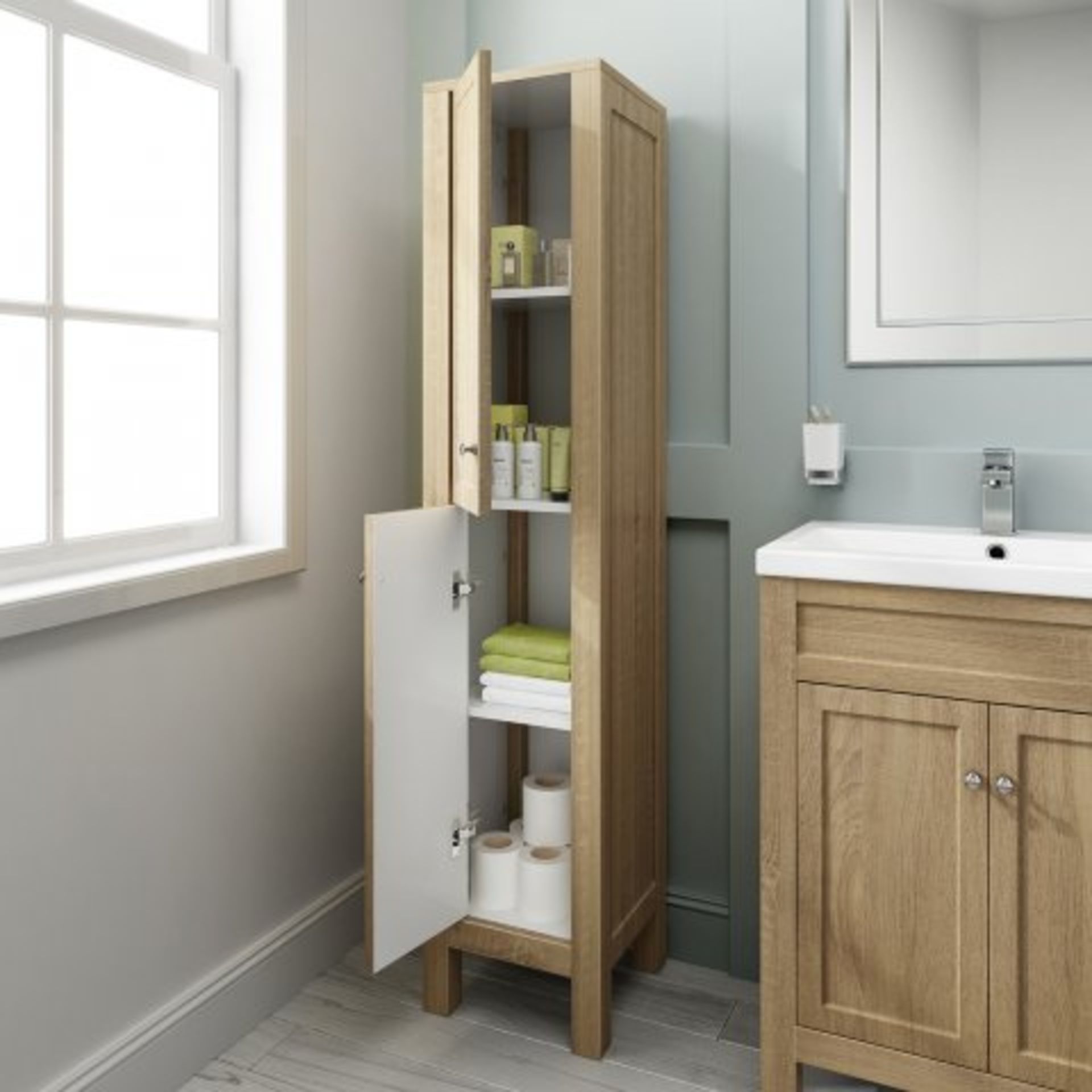 (H19) 1600mm Melbourne Oak Effect Tall Storage Unit - Floor Standing. RRP £374.99. This state-of- - Bild 2 aus 4