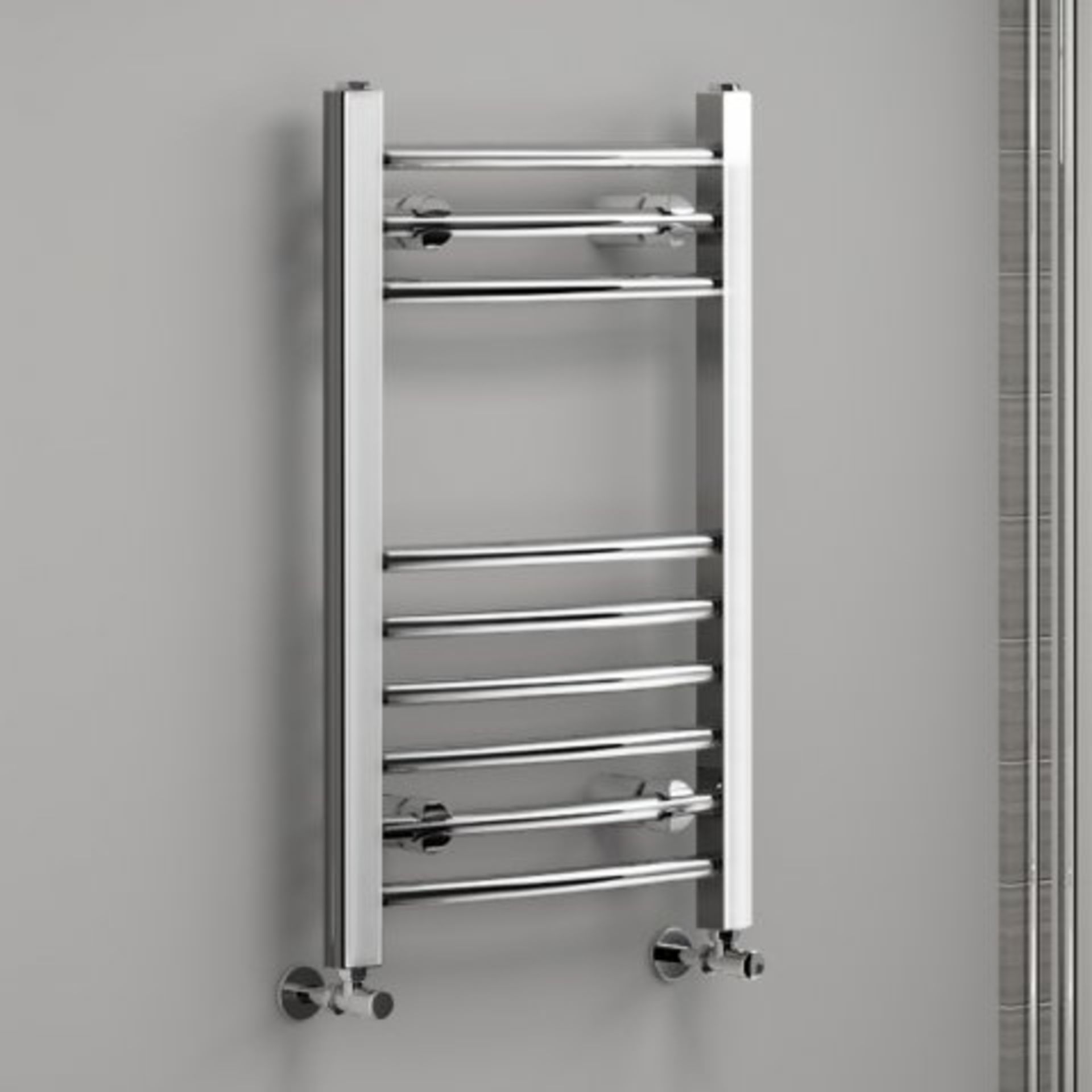 (H15) 650x400mm - 20mm Tubes - Chrome Curved Rail Ladder Towel Radiator - Nancy. Our Nancy 650x400mm