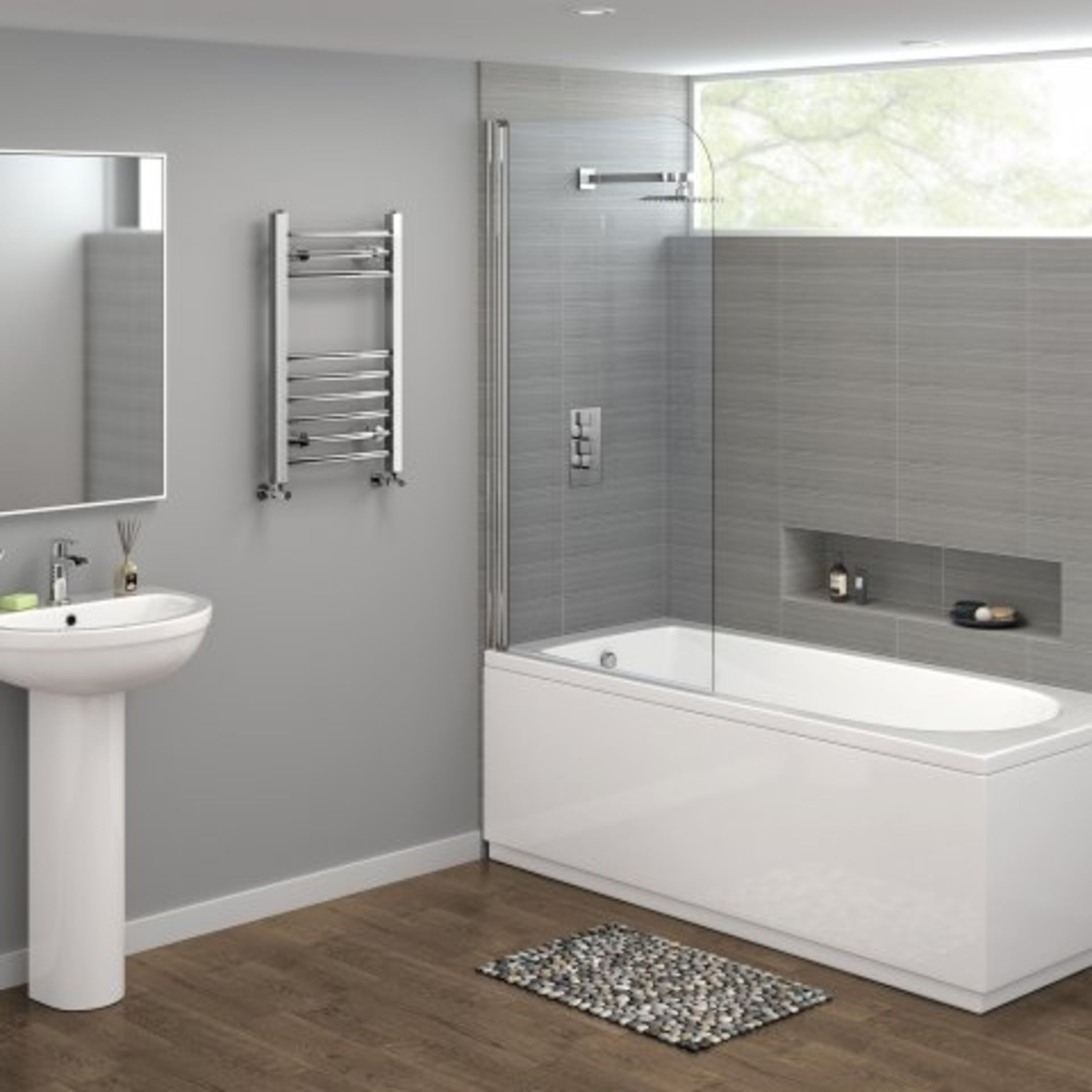 (H15) 650x400mm - 20mm Tubes - Chrome Curved Rail Ladder Towel Radiator - Nancy. Our Nancy 650x400mm - Image 2 of 4