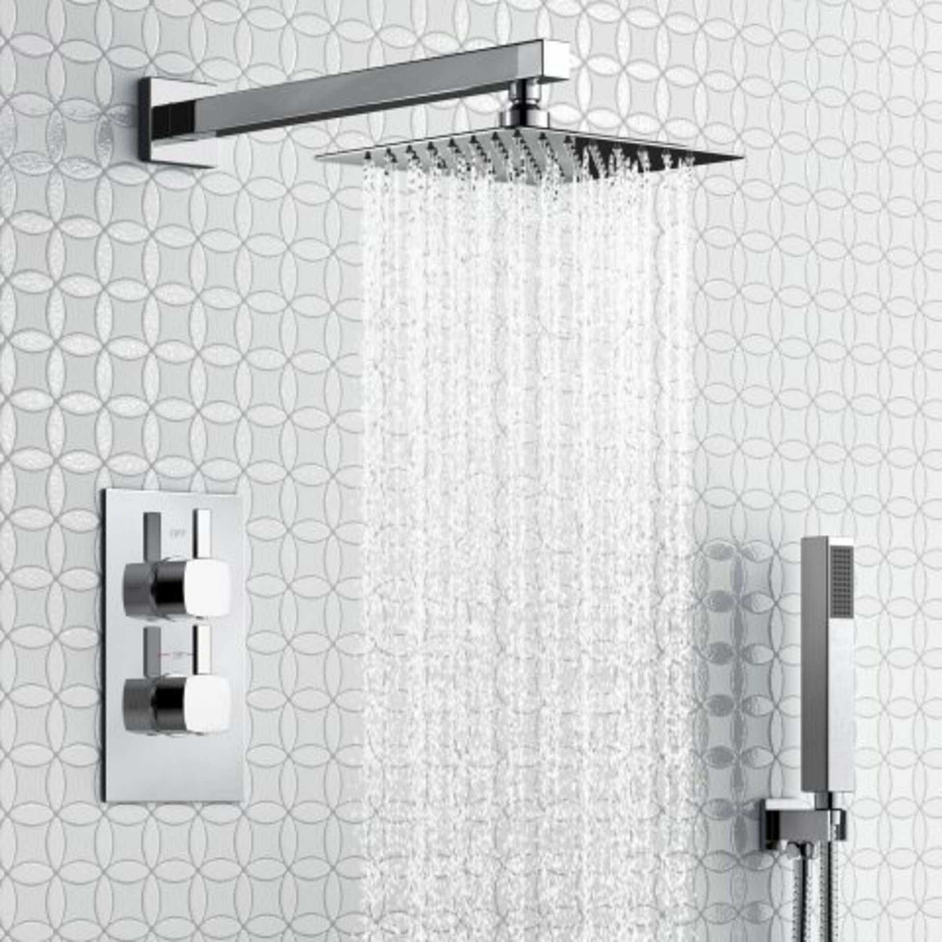 (H35) 200mm Square Stainless Steel Wall Mounted Head, Handheld & Thermostatic Mixer Shower Kit -