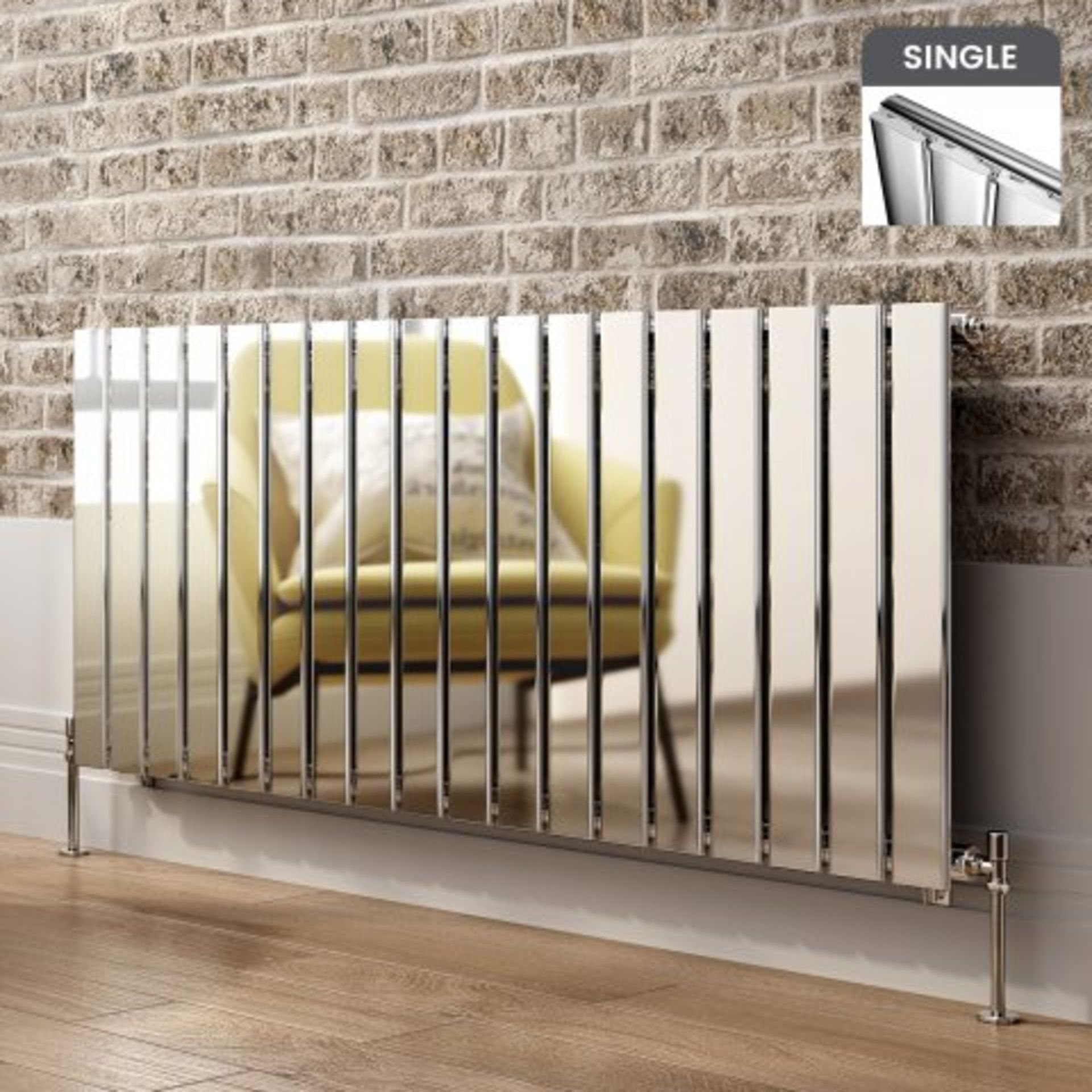 (H34) 600x1380mm Chrome Single Flat Panel Horizontal Radiator - Hayes Premium. RRP £615.99. Designer