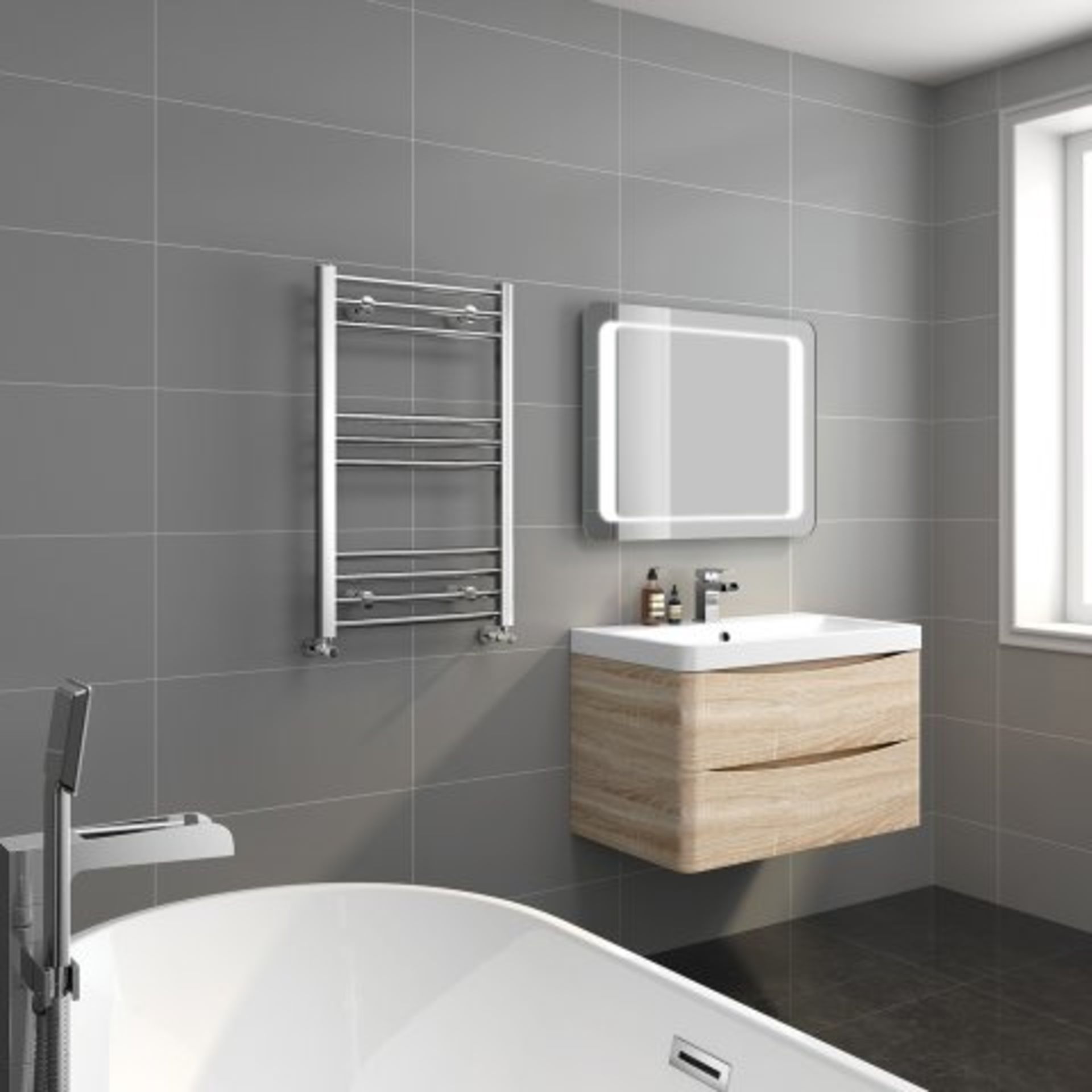 (H16) 800x500mm - 20mm Tubes - Chrome Heated Straight Rail Ladder Towel Radiator - Natasha The - Bild 2 aus 5