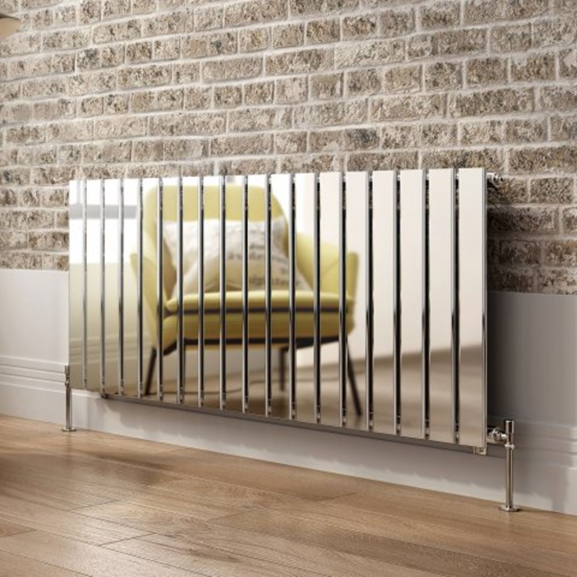 (H34) 600x1380mm Chrome Single Flat Panel Horizontal Radiator - Hayes Premium. RRP £615.99. Designer - Bild 2 aus 4