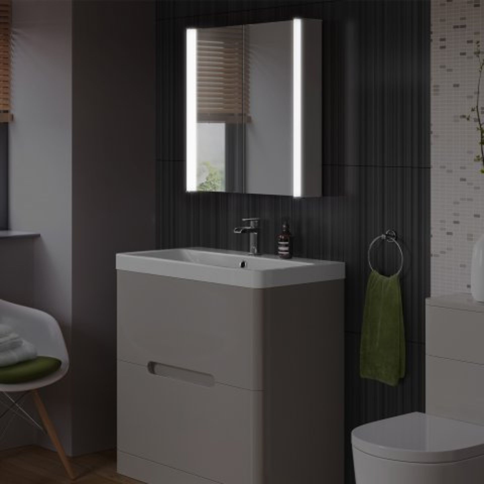 (H21) 600x650mm Bloom Illuminated LED Mirror Cabinet & Shaver Socket. RRP £649.99. LED Power The LED - Image 2 of 5