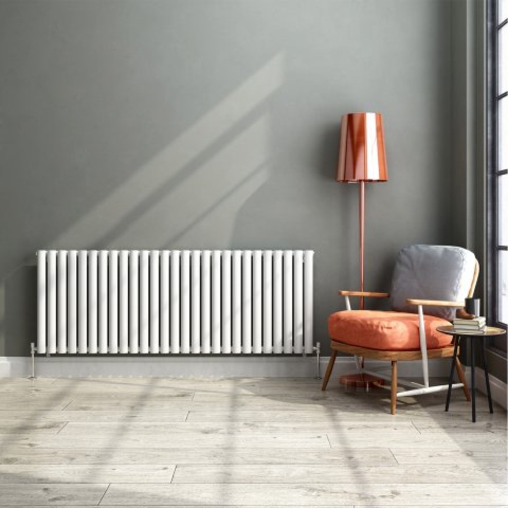 (H33) 600x1620mm White Double Panel Oval Tube Horizontal Radiator - Huntington Finest. RRP £599. - Bild 3 aus 5