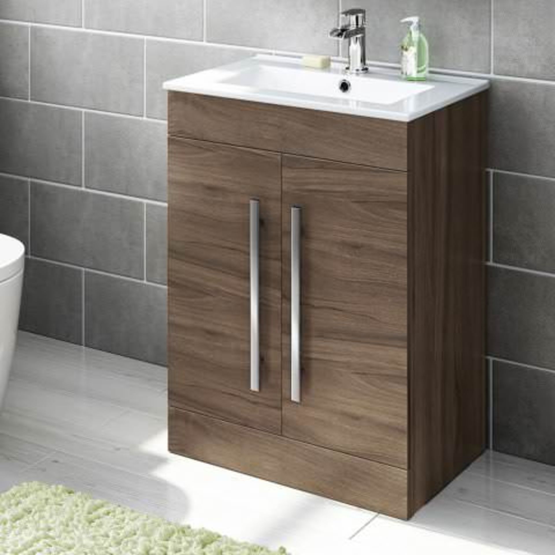 (H46) 600mm Avon Walnut Effect Basin Cabinet - Floor Standing. RRP £499.99. COMES COMPLETE WITH