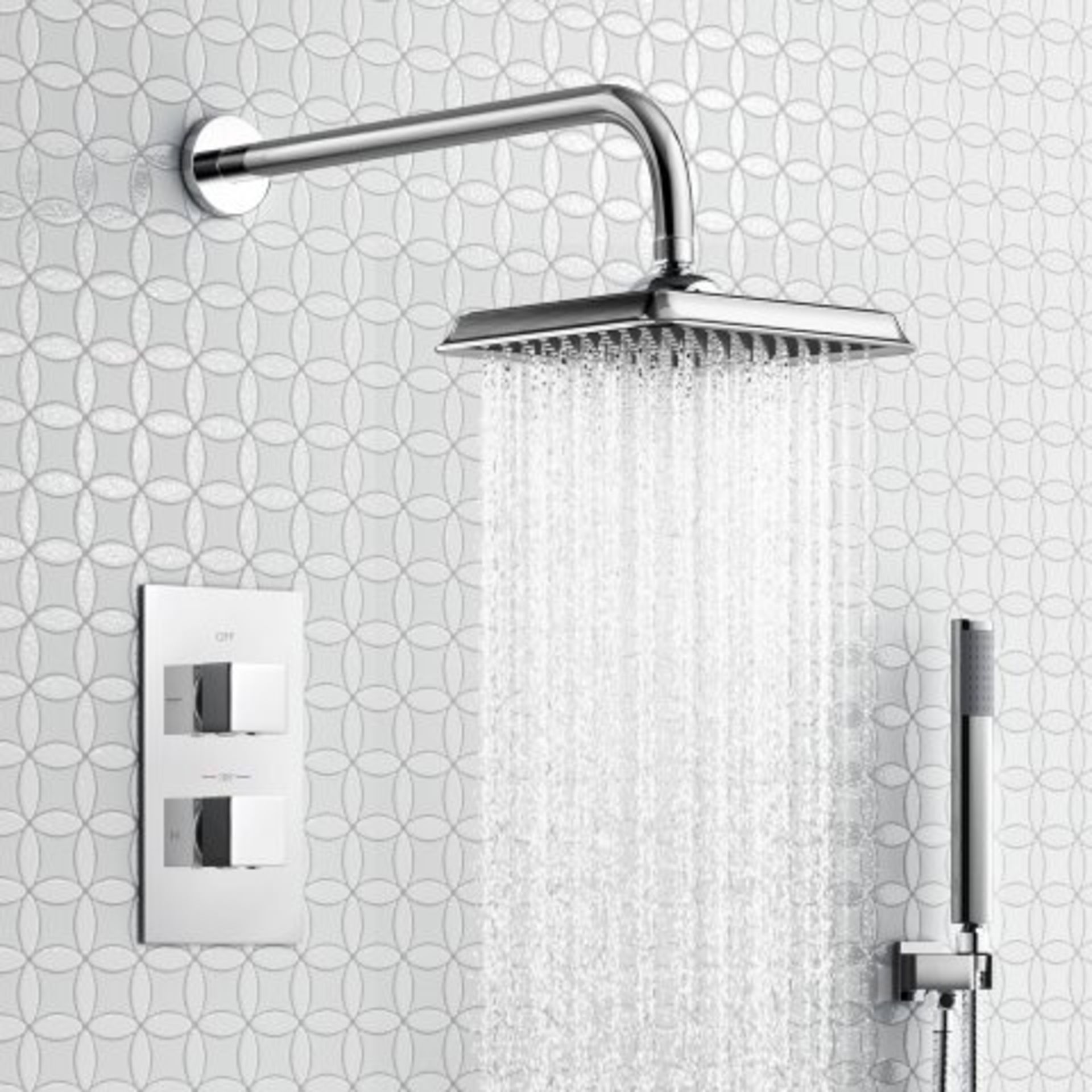 (H36) 200mm Square Wall Mounted Head, Handheld & Thermostatic Mixer Shower Kit. RRP £299.99.