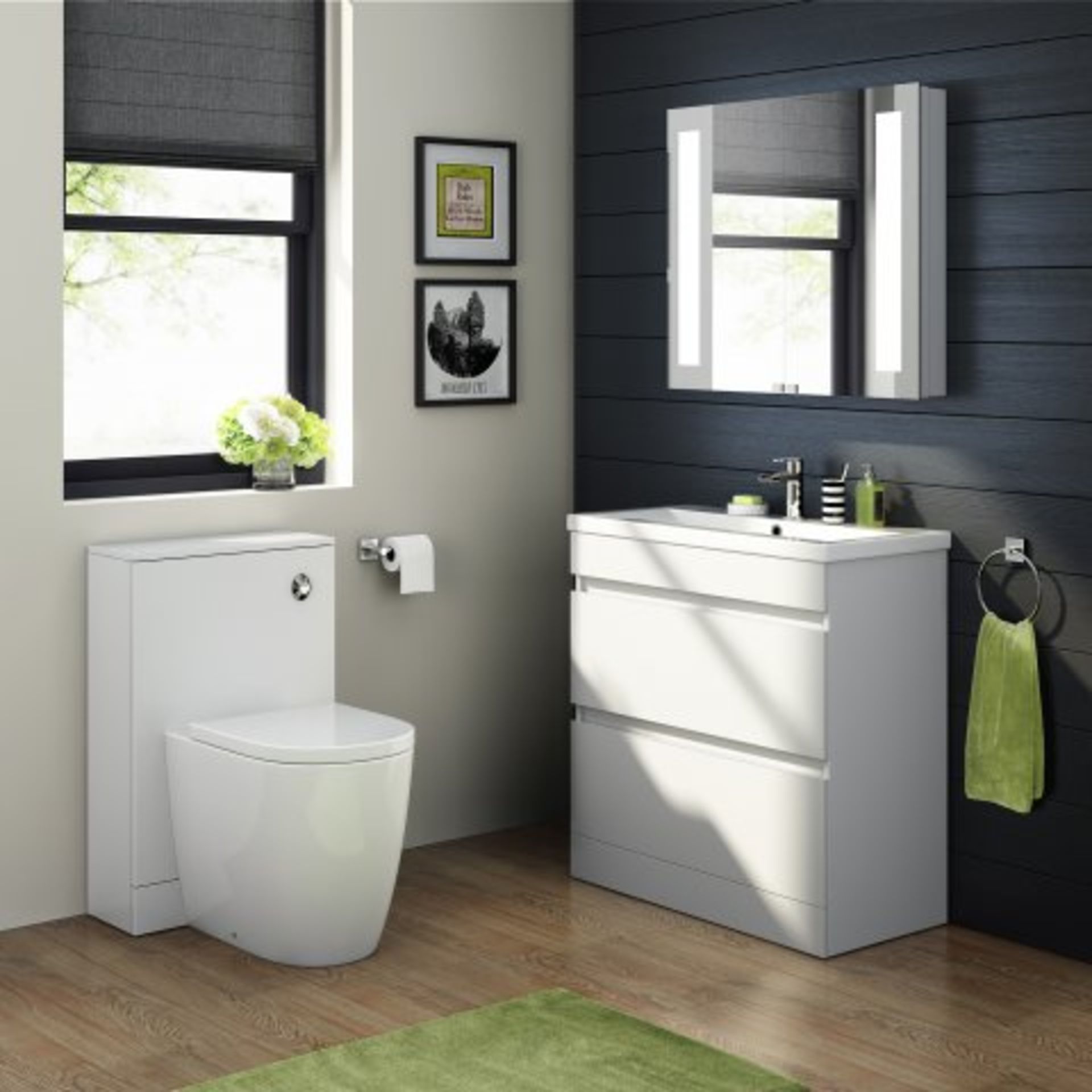 (H41) 800mm Trent High Gloss White Double Drawer Basin Cabinet - Floor Standing. RRP £425.99. - Bild 3 aus 4