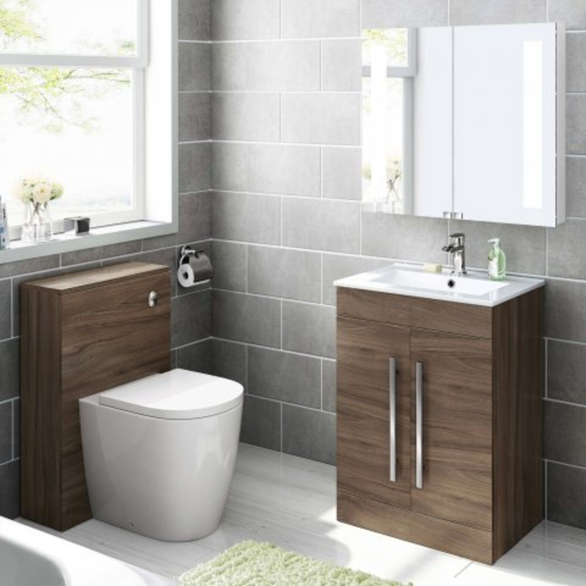 (H46) 600mm Avon Walnut Effect Basin Cabinet - Floor Standing. RRP £499.99. COMES COMPLETE WITH - Image 2 of 5