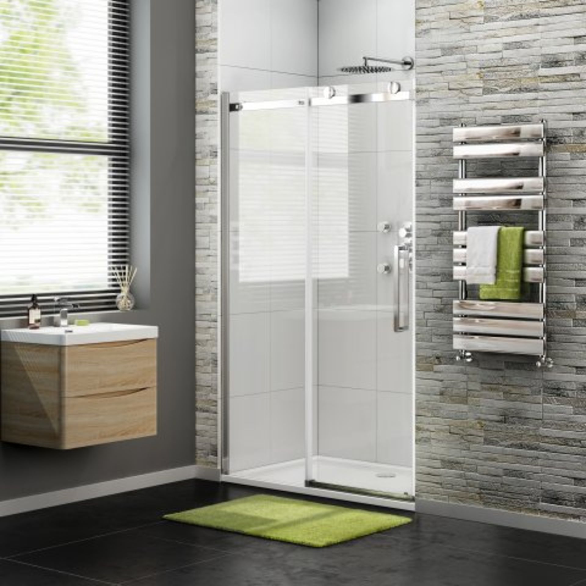 (H28) 1400mm - 8mm - Designer Frameless EasyClean Sliding Shower Door. RRP £599.99. Premium Design - Image 4 of 5