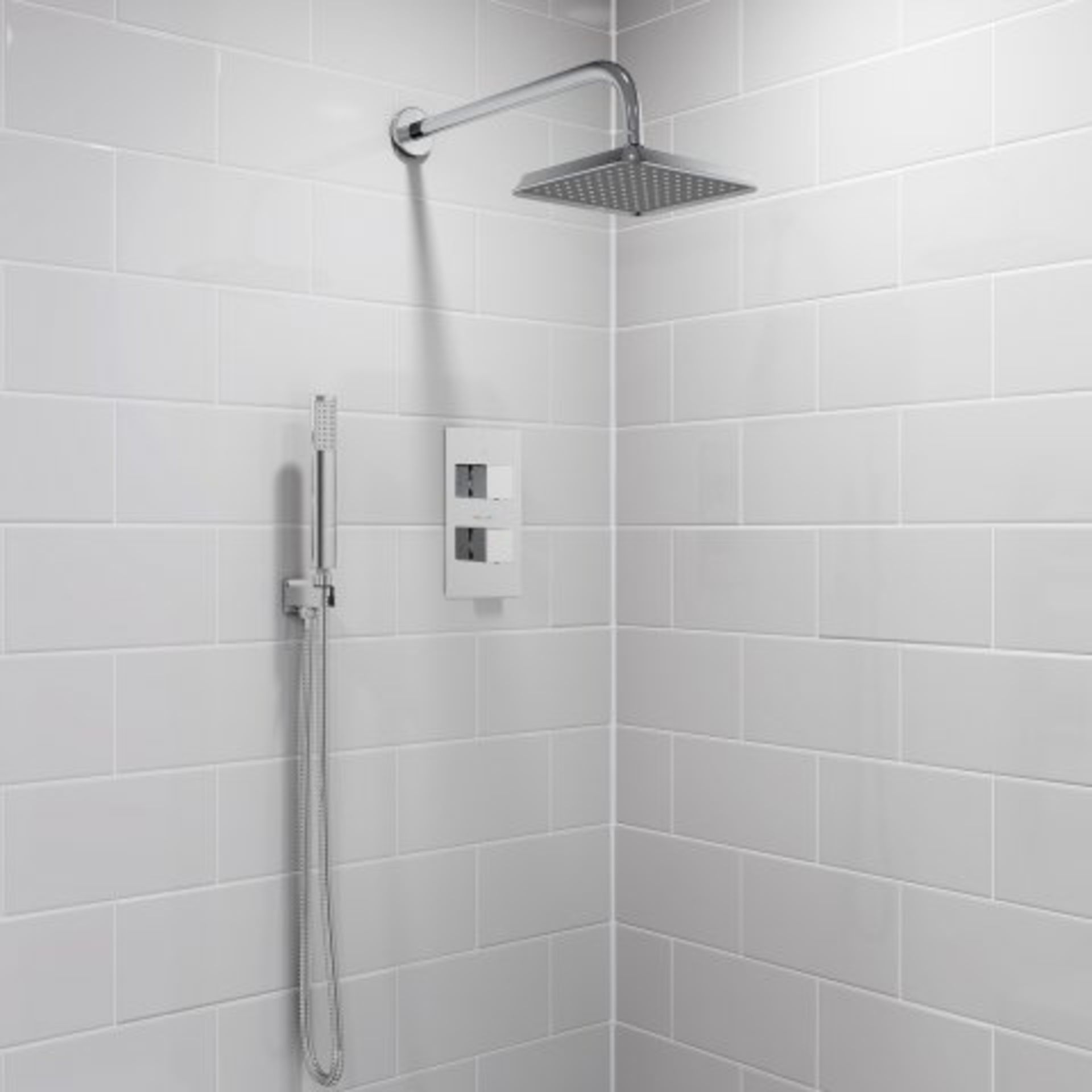 (H36) 200mm Square Wall Mounted Head, Handheld & Thermostatic Mixer Shower Kit. RRP £299.99. - Image 3 of 4