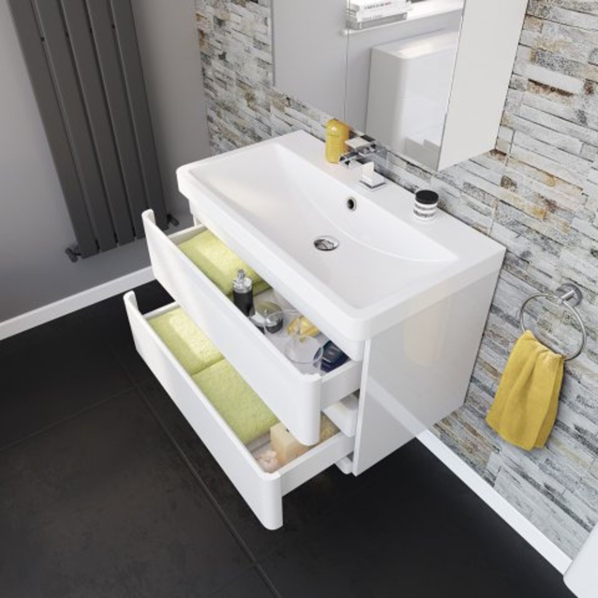 (H17) 800mm Denver II Gloss White Built In Basin Drawer Unit - Wall Hung. RRP £599.99. COMES - Image 2 of 4