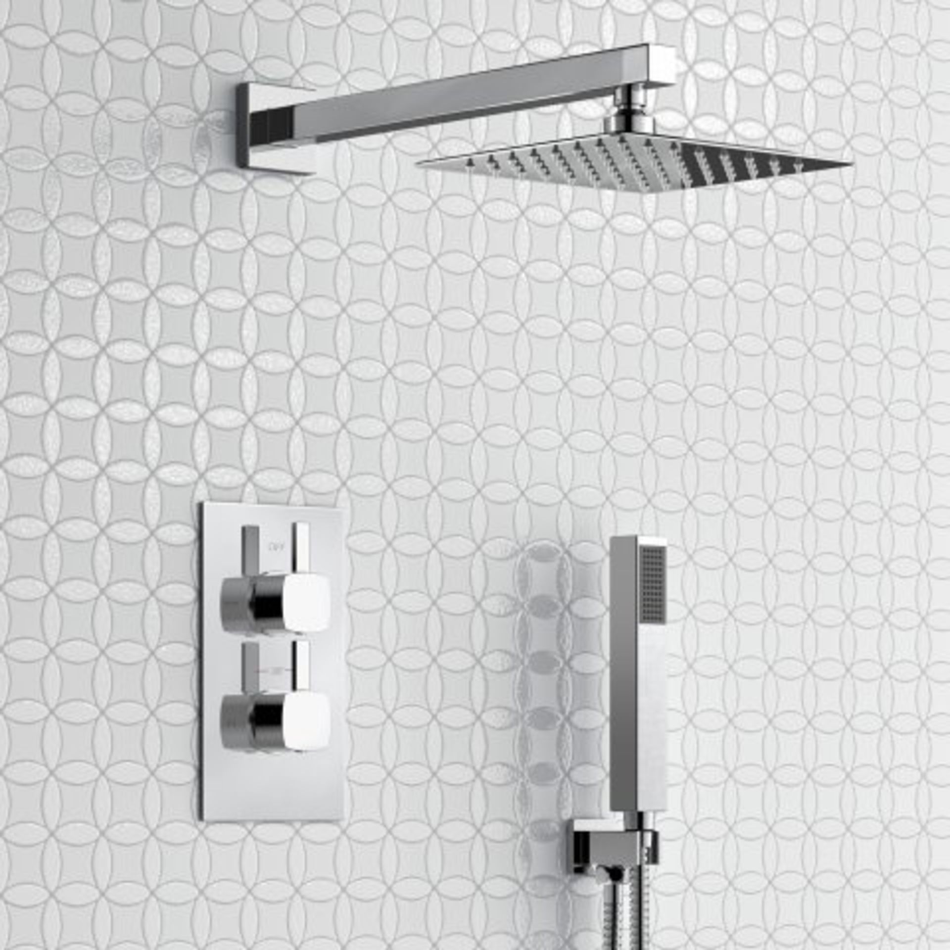 (H35) 200mm Square Stainless Steel Wall Mounted Head, Handheld & Thermostatic Mixer Shower Kit - - Bild 2 aus 4