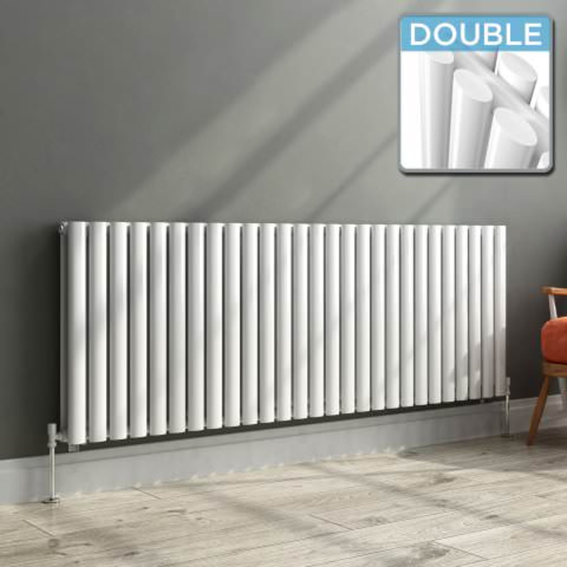 (H33) 600x1620mm White Double Panel Oval Tube Horizontal Radiator - Huntington Finest. RRP £599. - Image 2 of 5