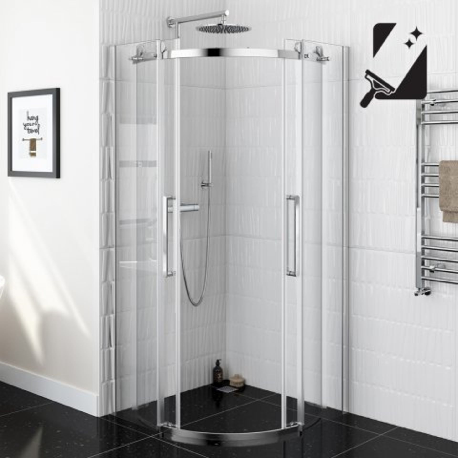 (H26) 900x900mm - 8mm - Designer Frameless EasyClean Quadrant Shower Enclosure. RRP £524.99. Premium