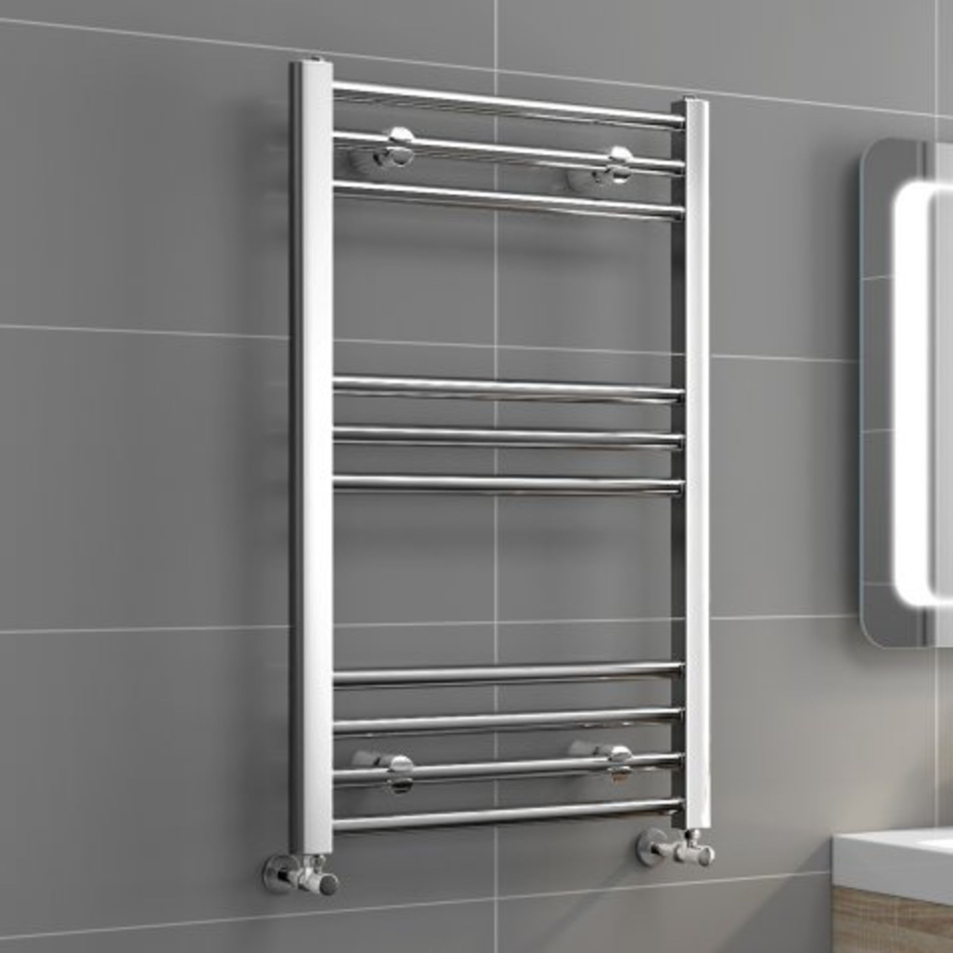 (H16) 800x500mm - 20mm Tubes - Chrome Heated Straight Rail Ladder Towel Radiator - Natasha The