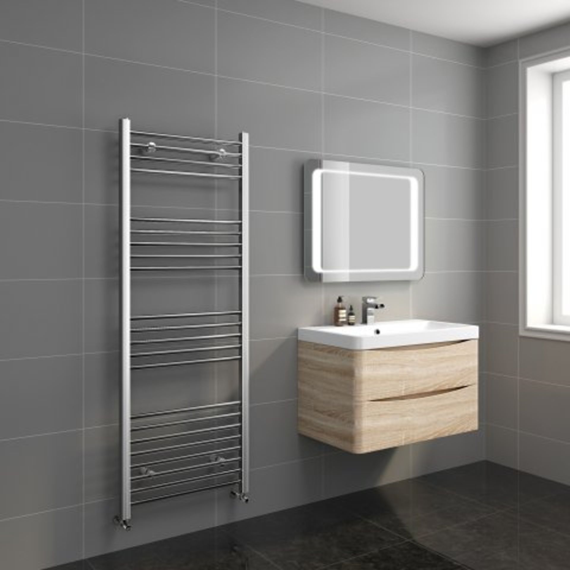 (H31) 1600x600mm - 20mm Tubes - Chrome Heated Straight Rail Ladder Towel Radiator - Natasha. RRP £ - Image 2 of 5