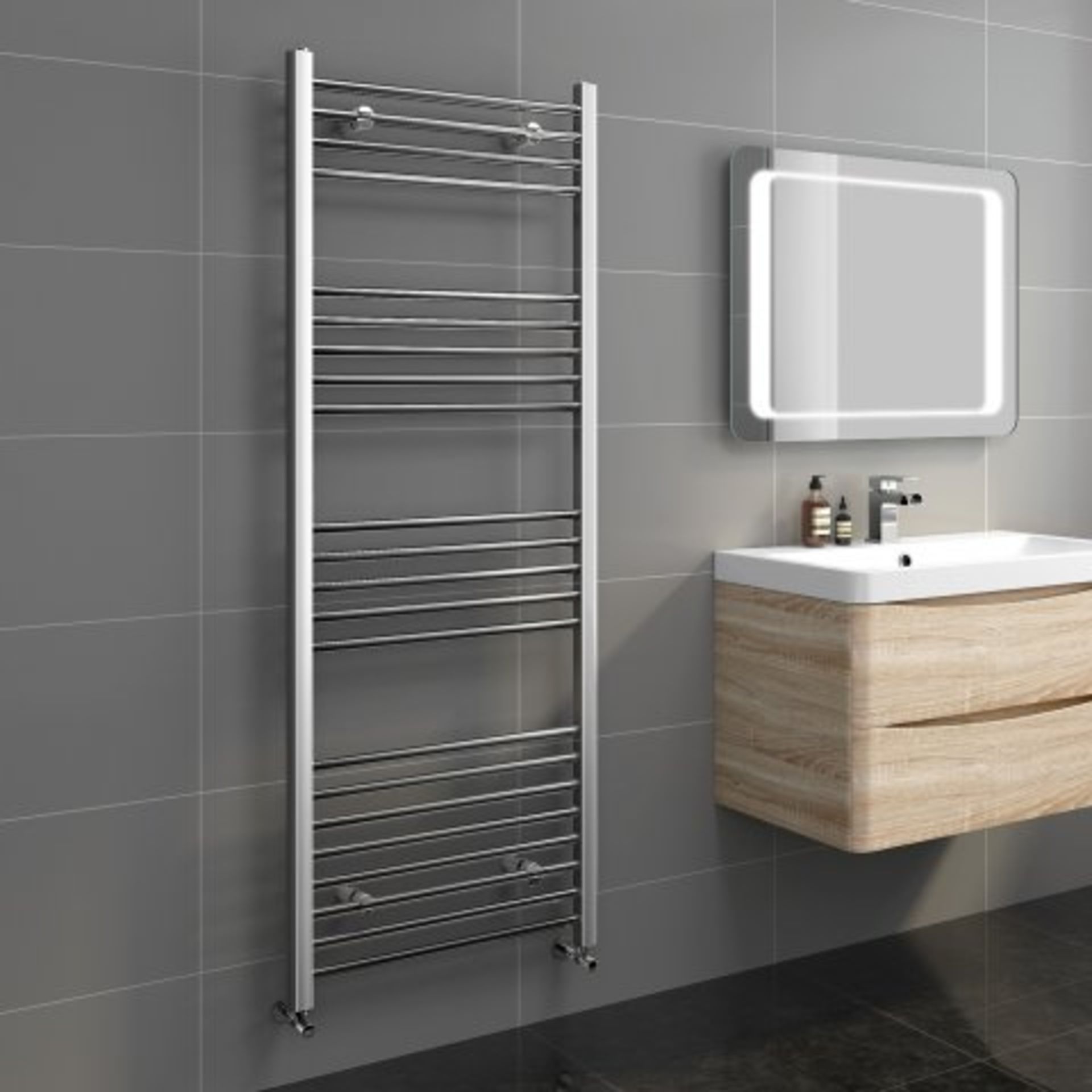 (H31) 1600x600mm - 20mm Tubes - Chrome Heated Straight Rail Ladder Towel Radiator - Natasha. RRP £